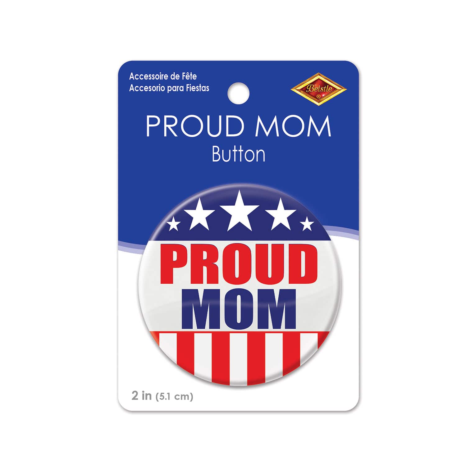 Beistle Red, White & Blue Proud Mom Buttons, 6ct.