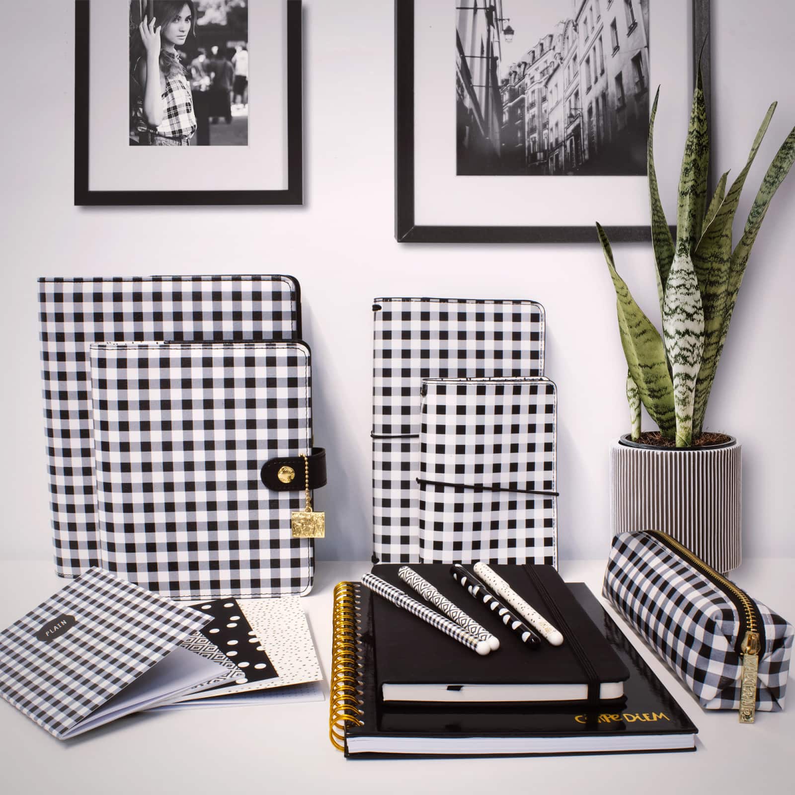 Pukka Pads Black & White Buffalo Check Slim Pencil Cases, 6ct.