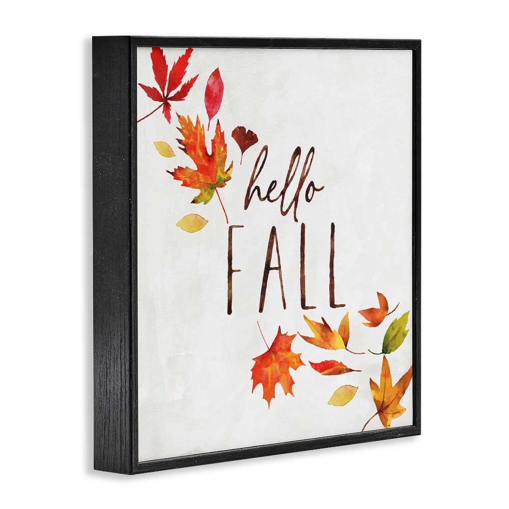 Stupell Industries Hello Fall Autumn Tree Leaves Seasonal Statement Framed Giclee Art