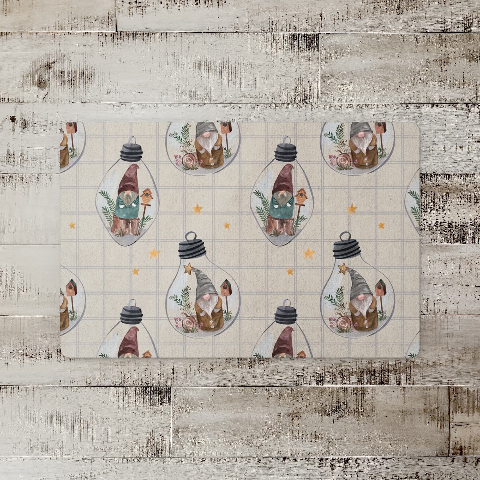 Gray Check Gnome Globe Pattern Floor Mat