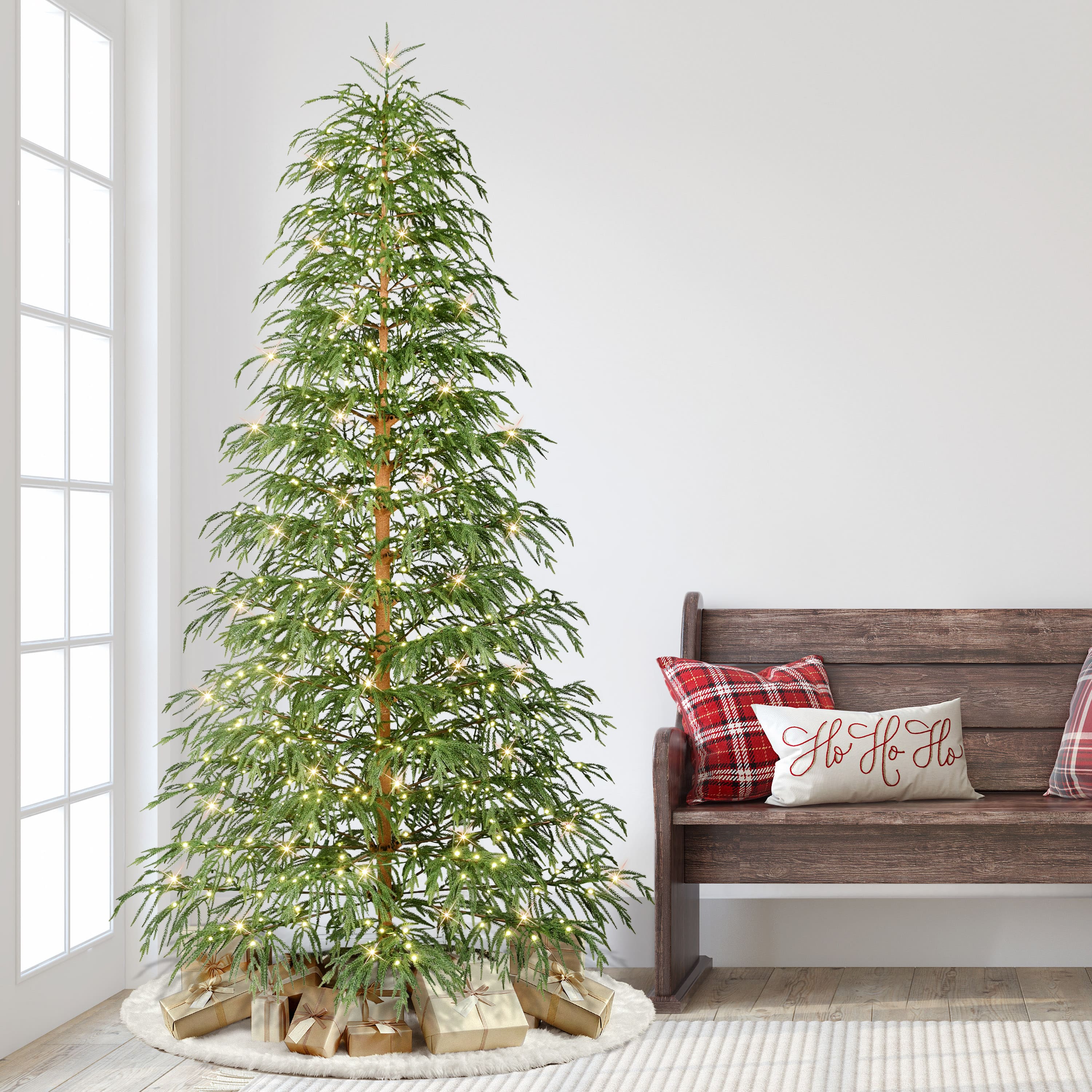 Puleo International 7.5ft. Norfolk Fir Artificial Christmas Tree, Warm White LED Lights