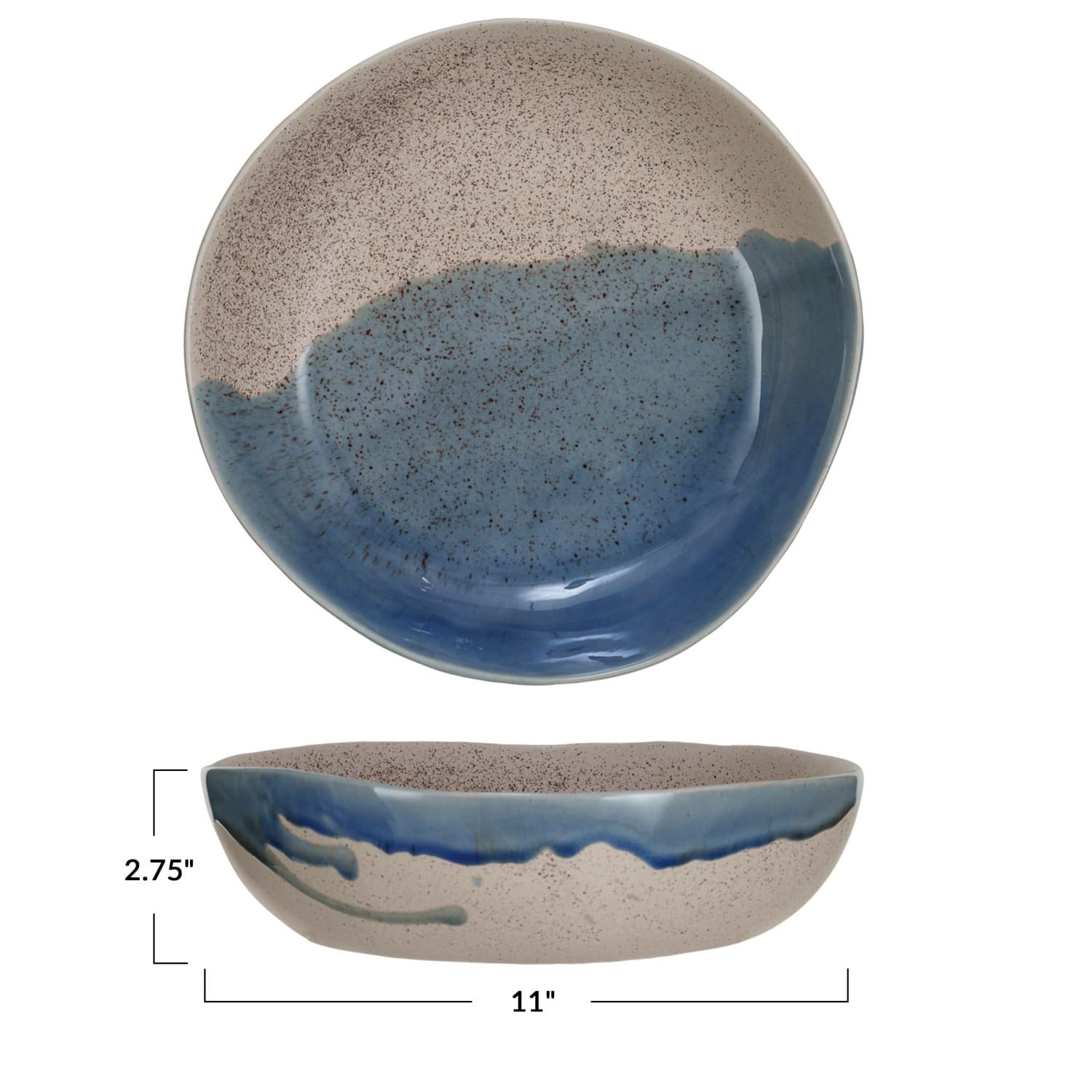 Hello Honey® 11" Blue & Cream Crackle Glaze Large Stoneware Serving Bowl