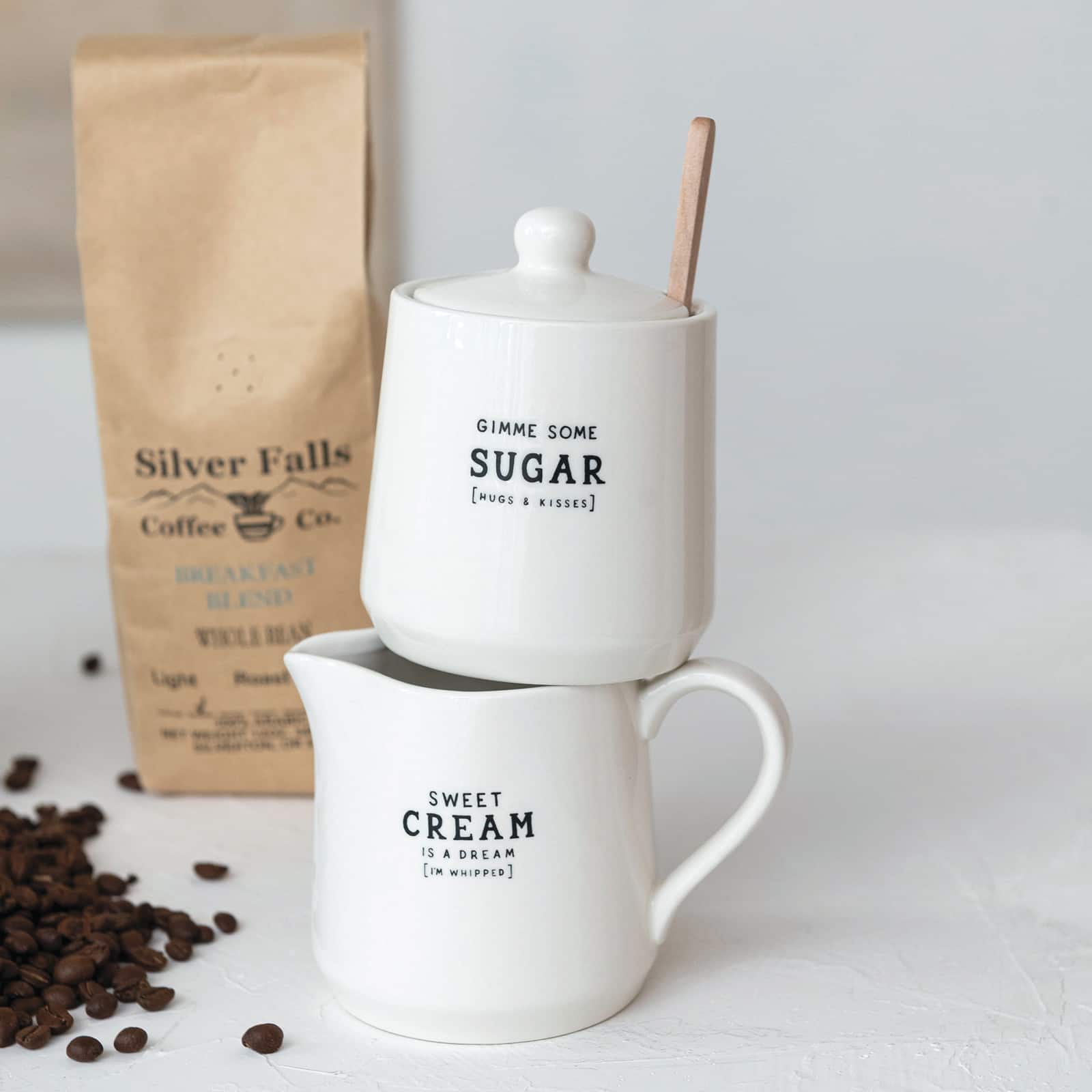 Hello Honey® White Charming Stoneware Creamer & Sugar Pot Set with Spoon