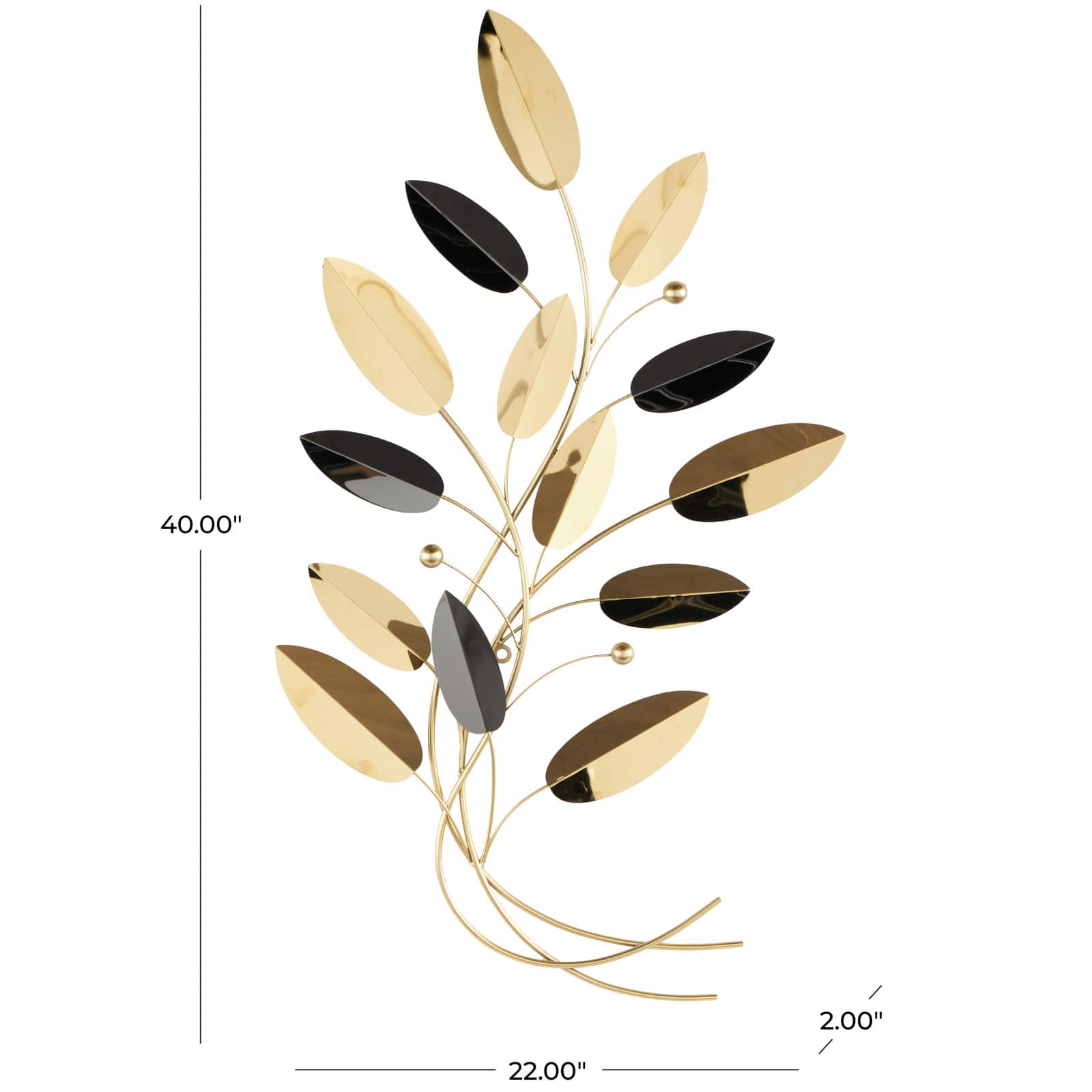 22" x 40" Gold Stainless Steel Metal Leaf Layered Home Wall Décor