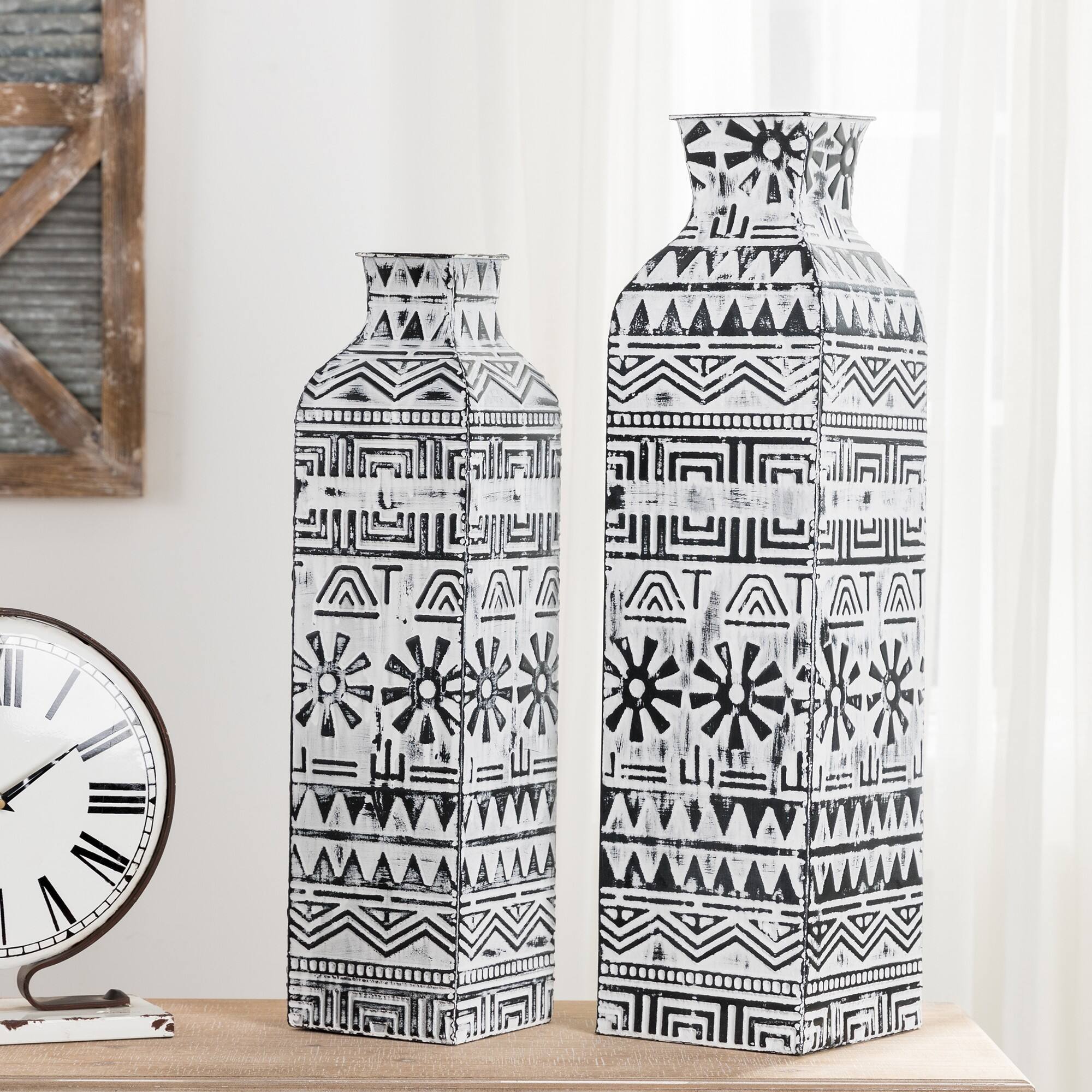 Glitzhome® Textured Metal Boho Vase Set