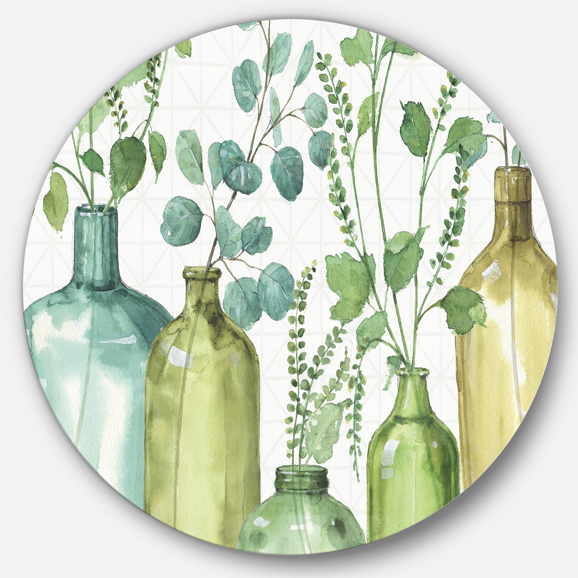 Designart - Mixed Botanical Green Leaves I0 - Farmhouse Metal Circle Wall Art