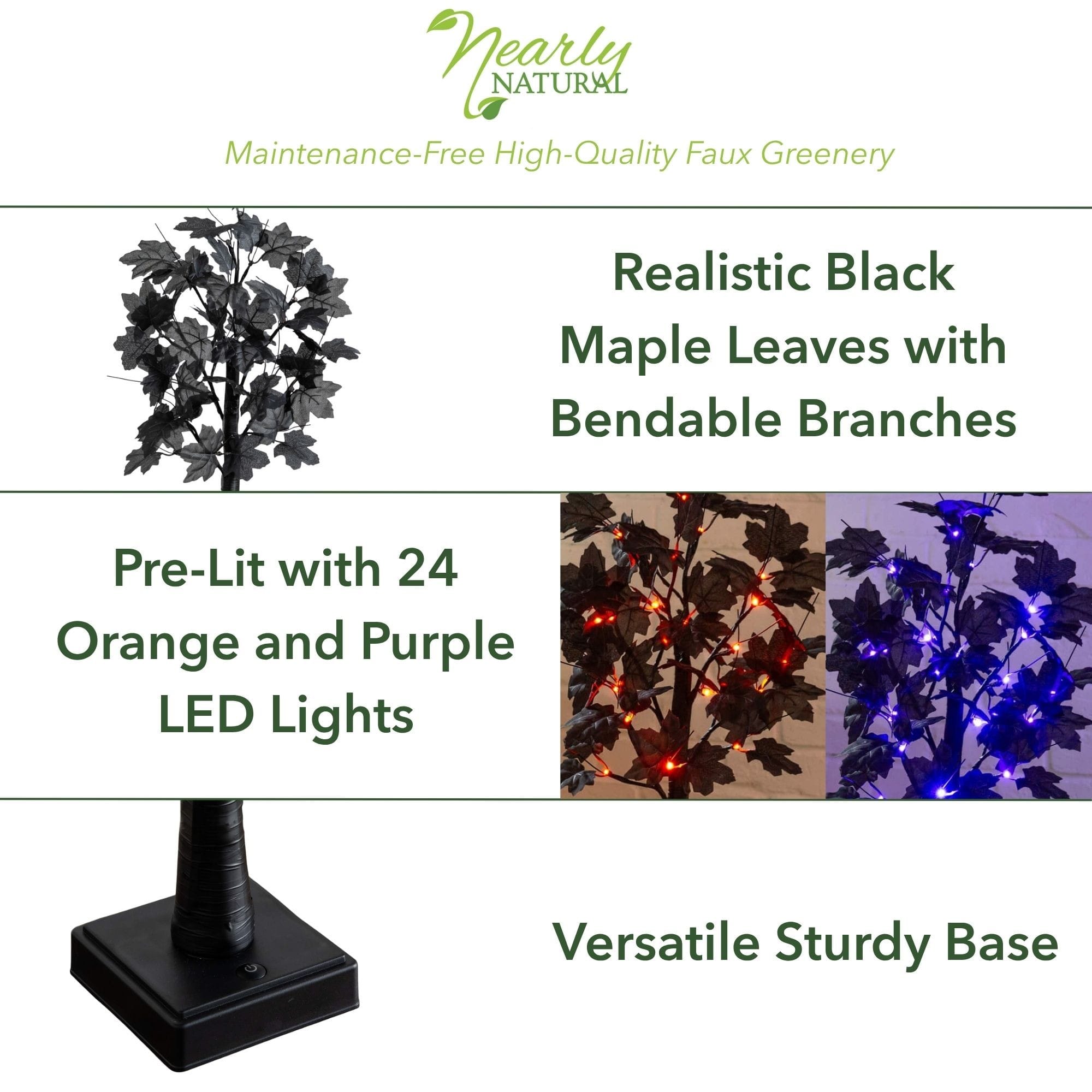 2ft. Pre-Lit Artificial Halloween Black Maple Tree with 24 Orange & Purple LED Lights