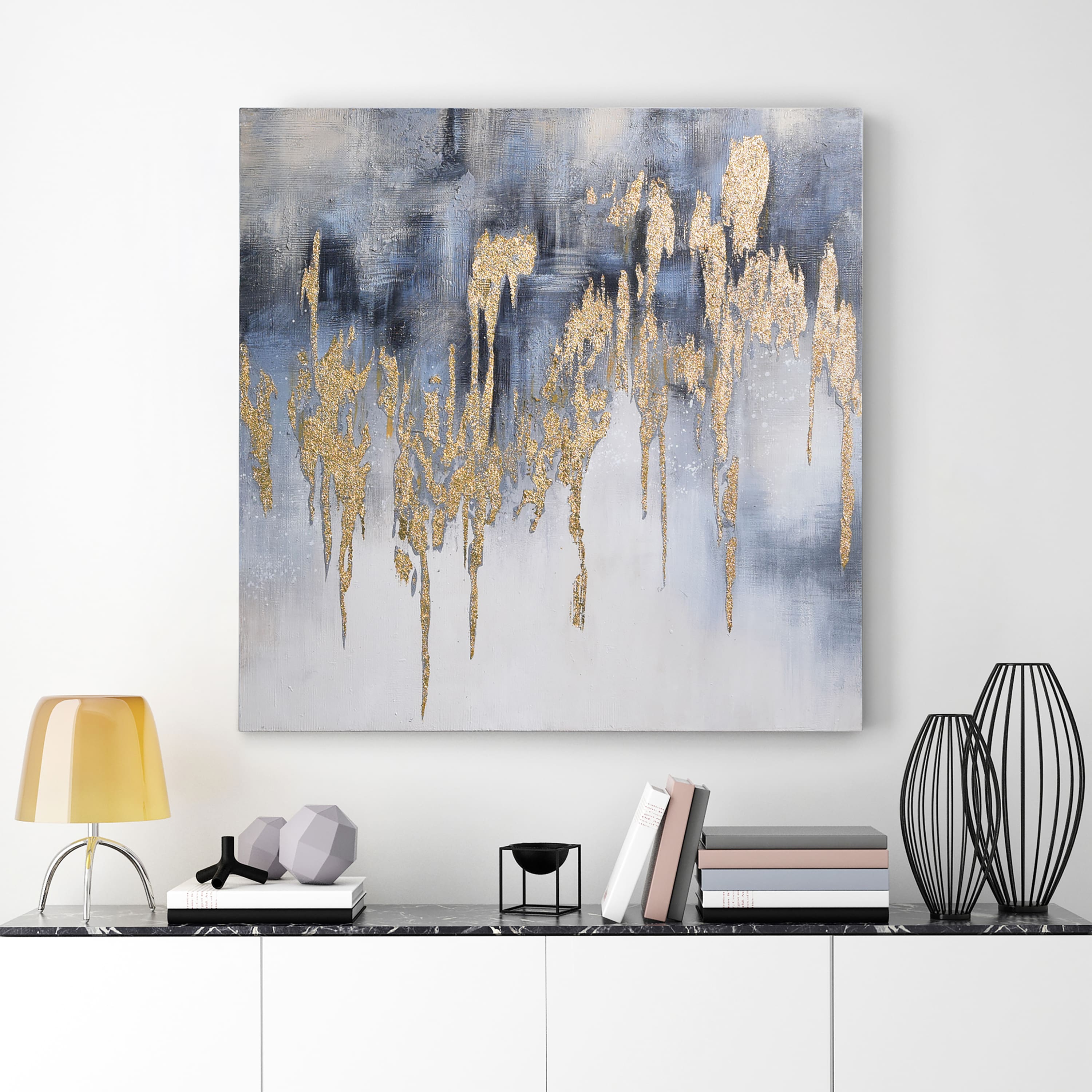 Empire Art Direct 36" x 36" Lighting 2 Textured & Glitter with Gold Foil Hand Painted Canvas Wall Art