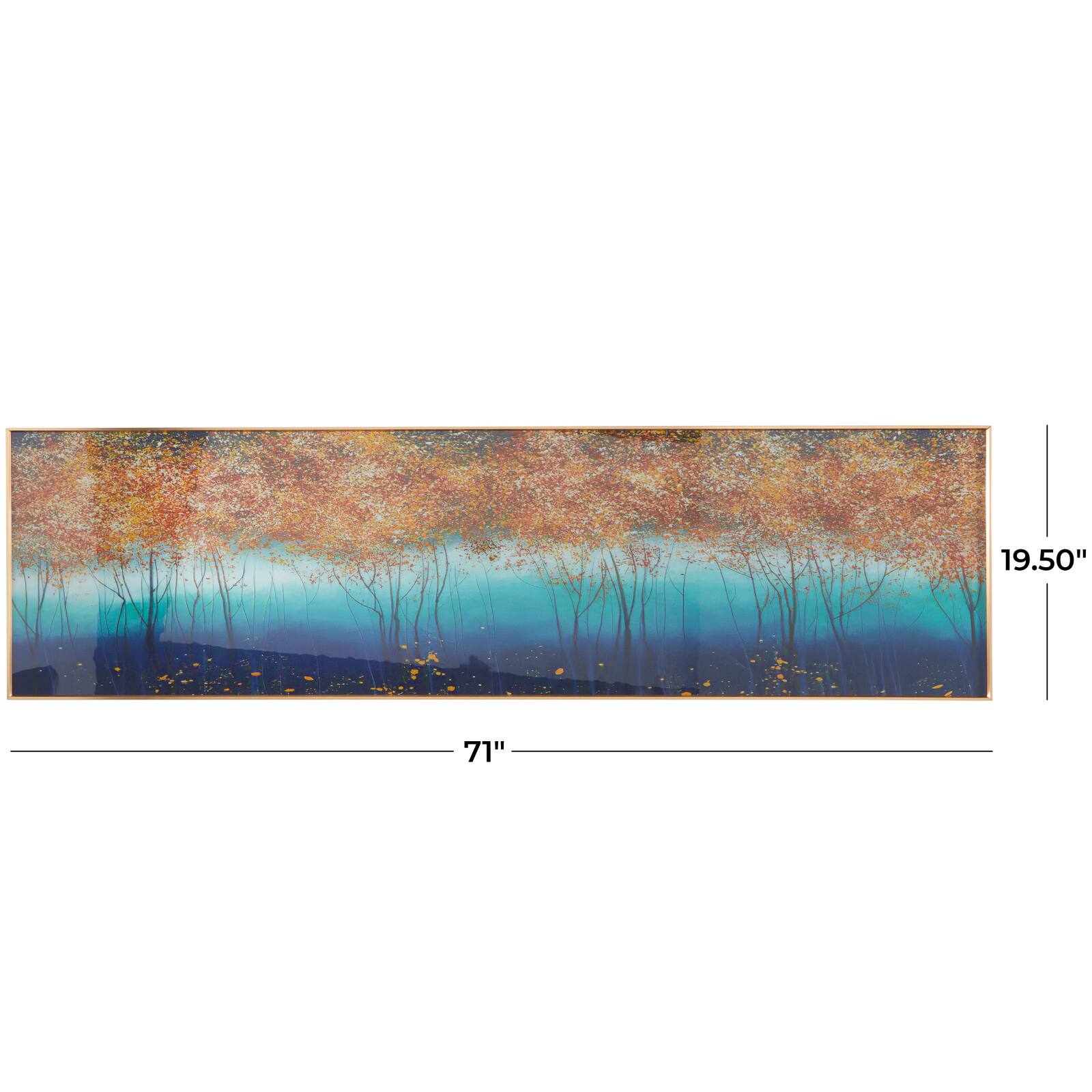 Blue Porcelain Trees Landscape Framed Wall Art with Gold Aluminum Frame 71" x 2" x 20"