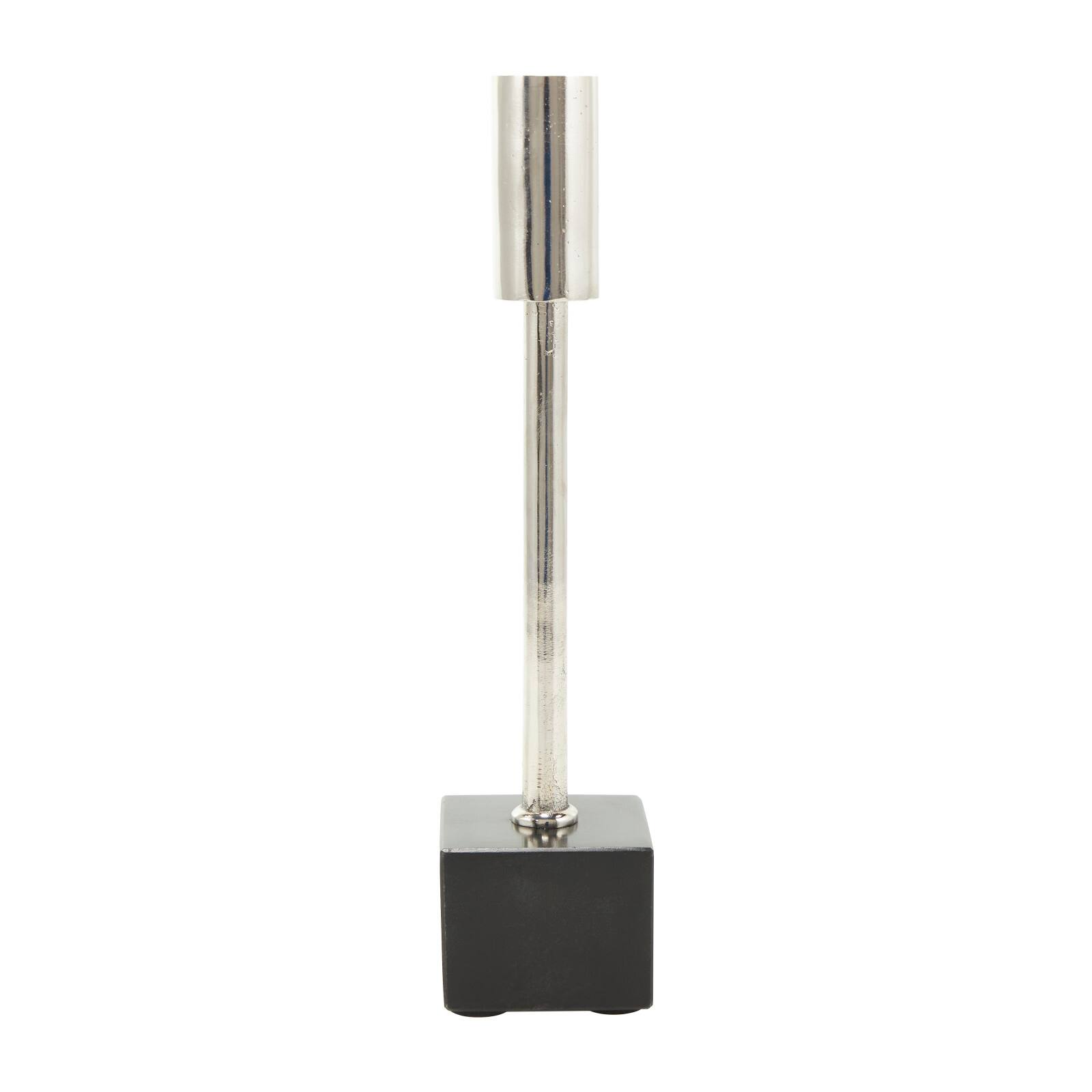 Silver Aluminum Slim Candle Holder with Black Block Base Set