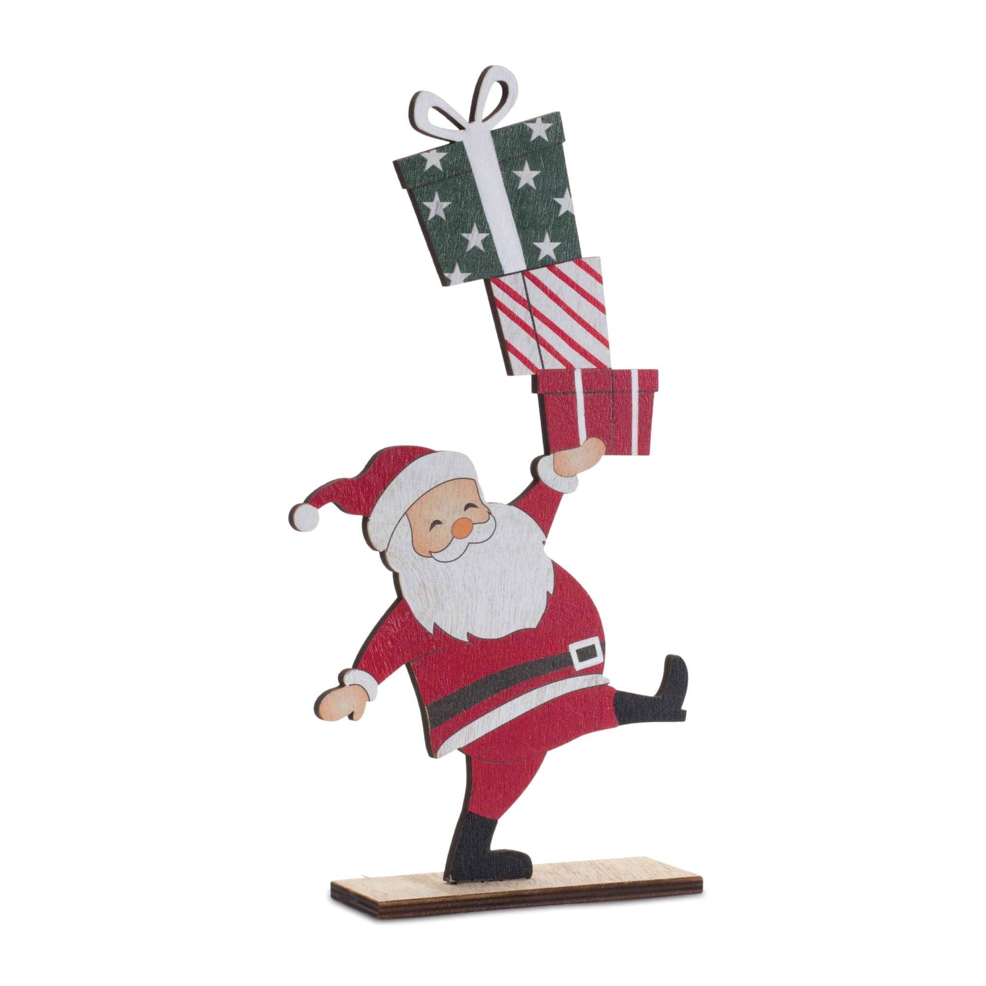 12" Wood Santa with Presents Display Set
