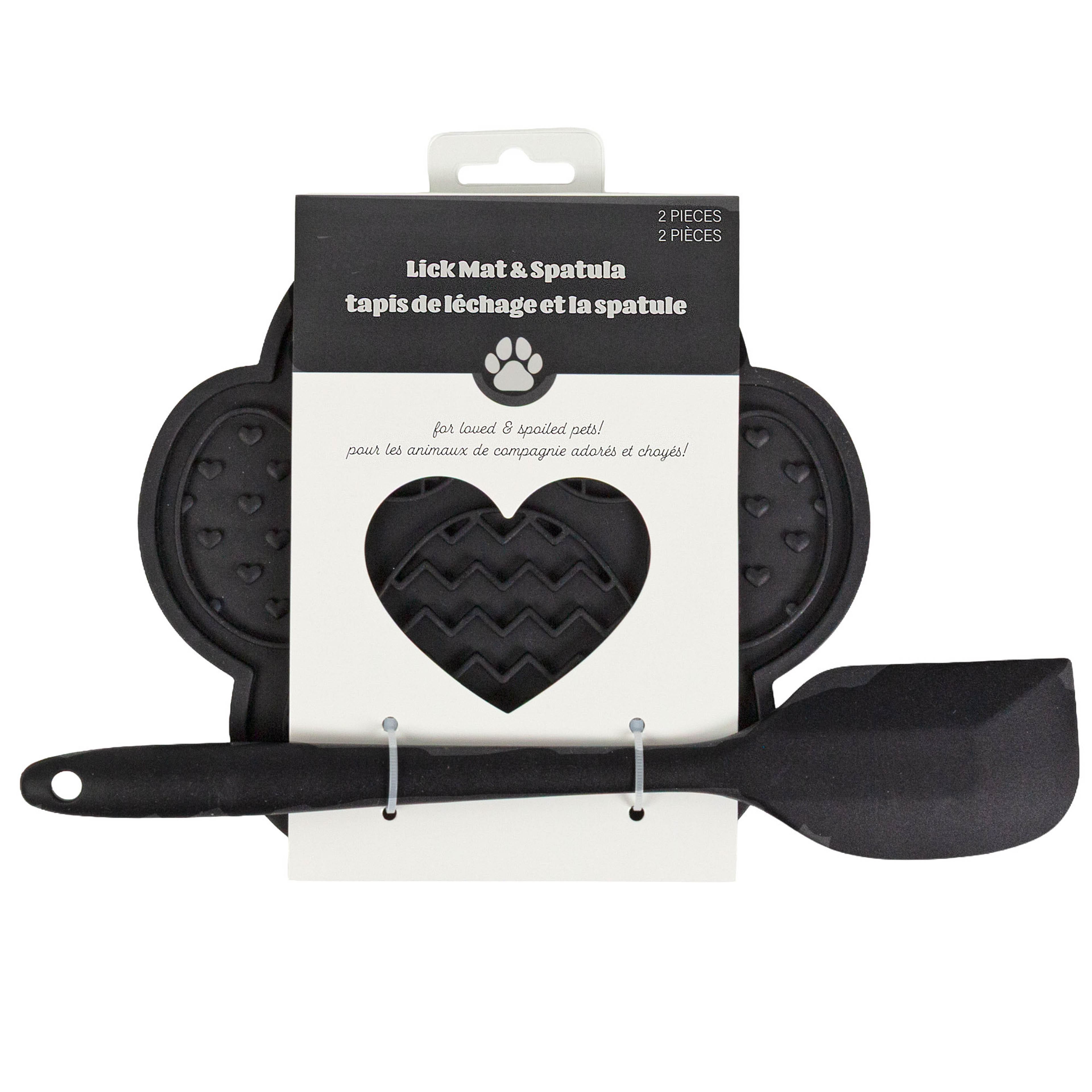 10.5" Black Paw-Shaped Lick Mat & Spatula Set