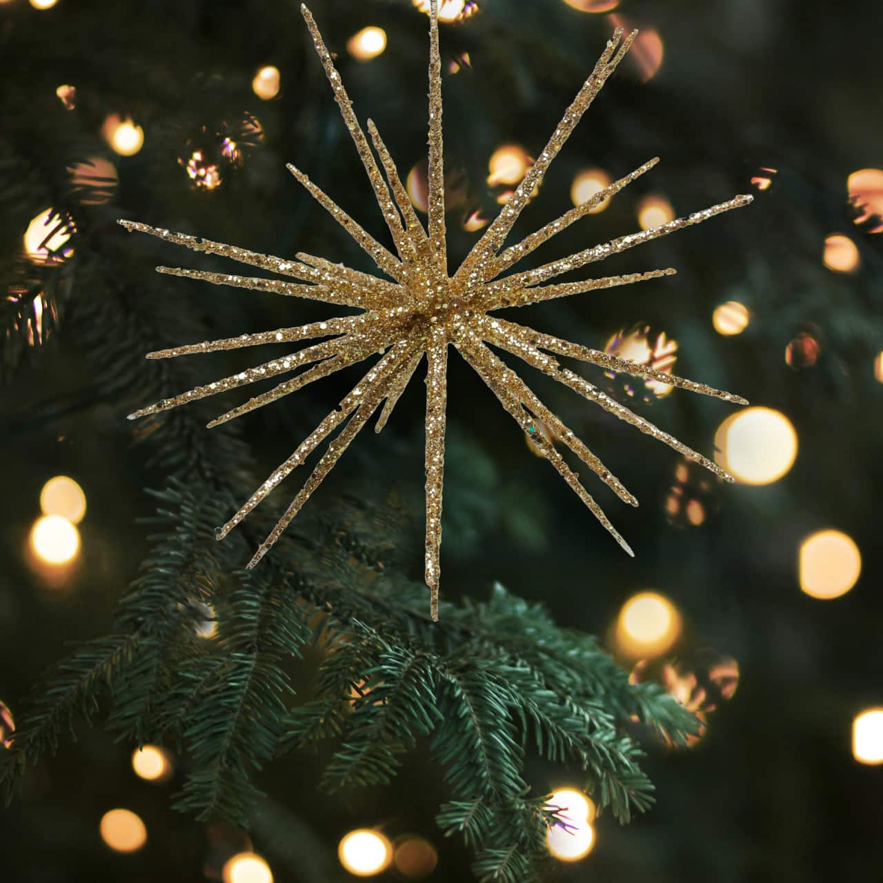 12" Shimmering Gold Glitter Starburst Christmas Ornament
