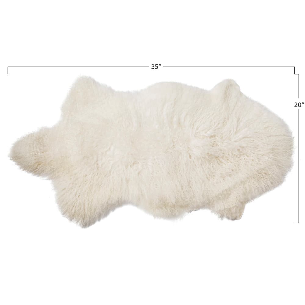 Hello Honey® White Natural Mongolian Lamb Fur Rug, 35" x 20"