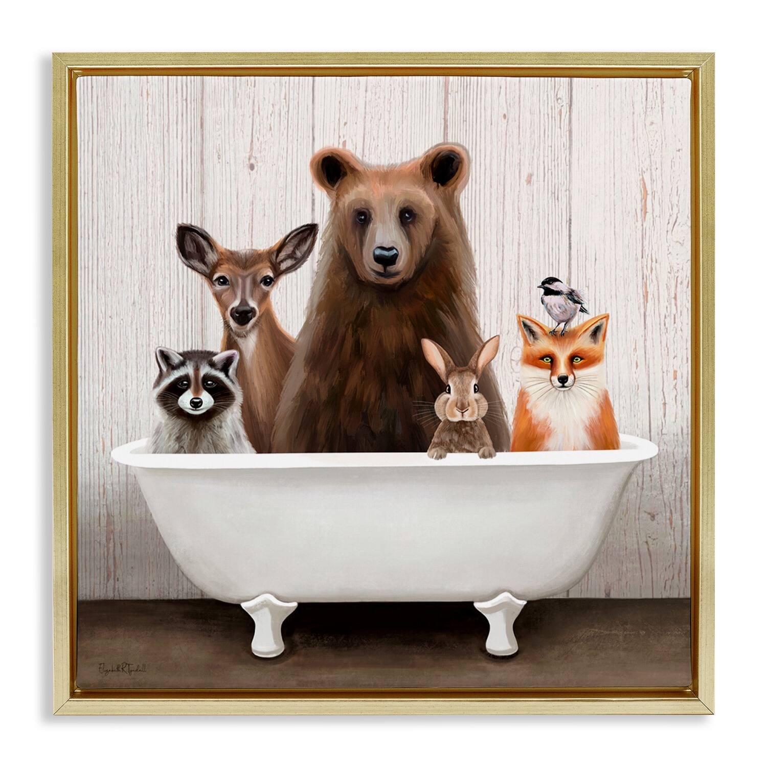 Stupell Industries Woodland Creatures Antique Bathtub Floater Framed Art