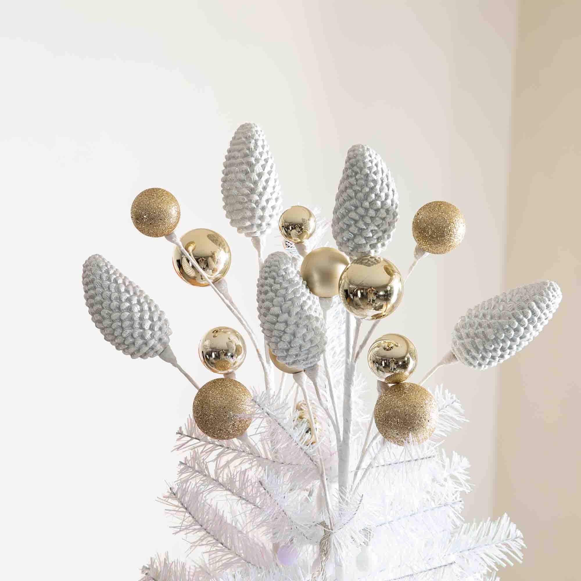 Glitzhome® Elegant Silver & Gold Shatterproof Ornaments, Pinecone Picks & Ribbon Bow Set