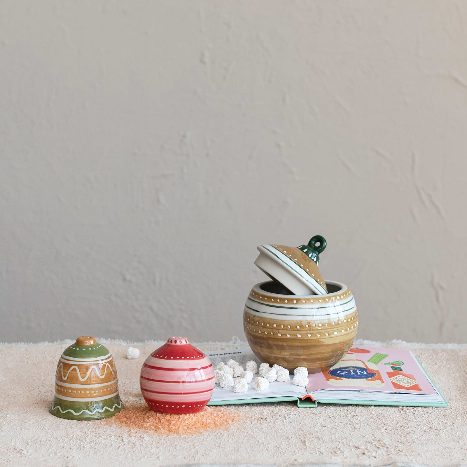 Hello Honey® Hand-Painted Wax Relief Ornament & Bell Stoneware Salt & Pepper Shaker Set