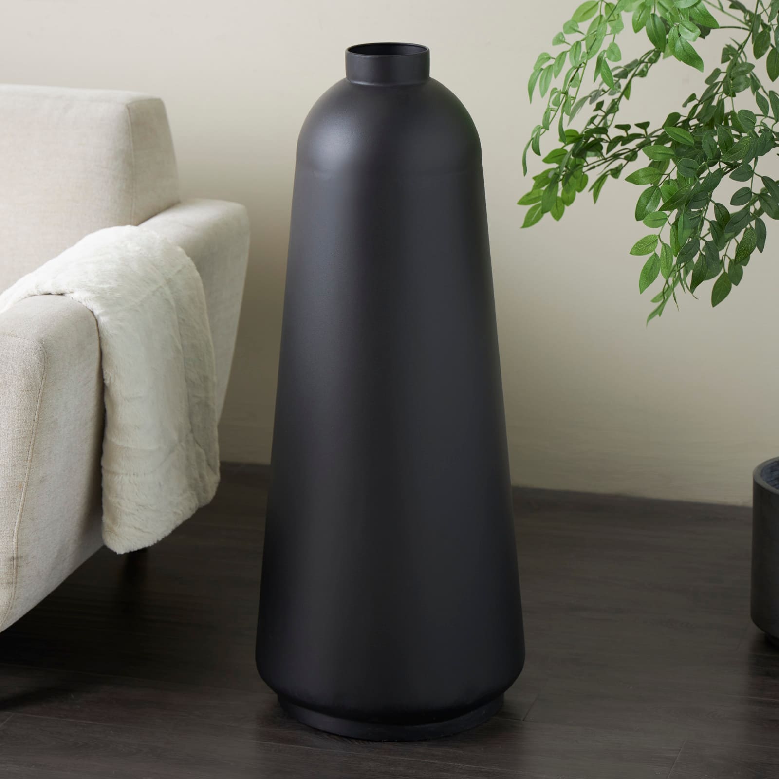 Black Metal Vase with Narrow Opening