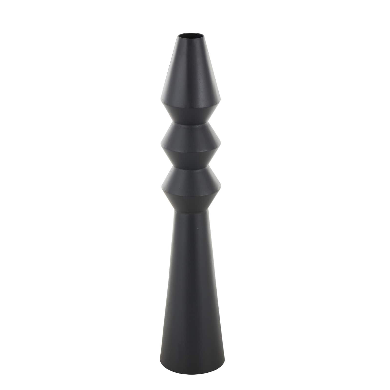 32.5" Black Metal Art Deco Fluted Decorative Vase
