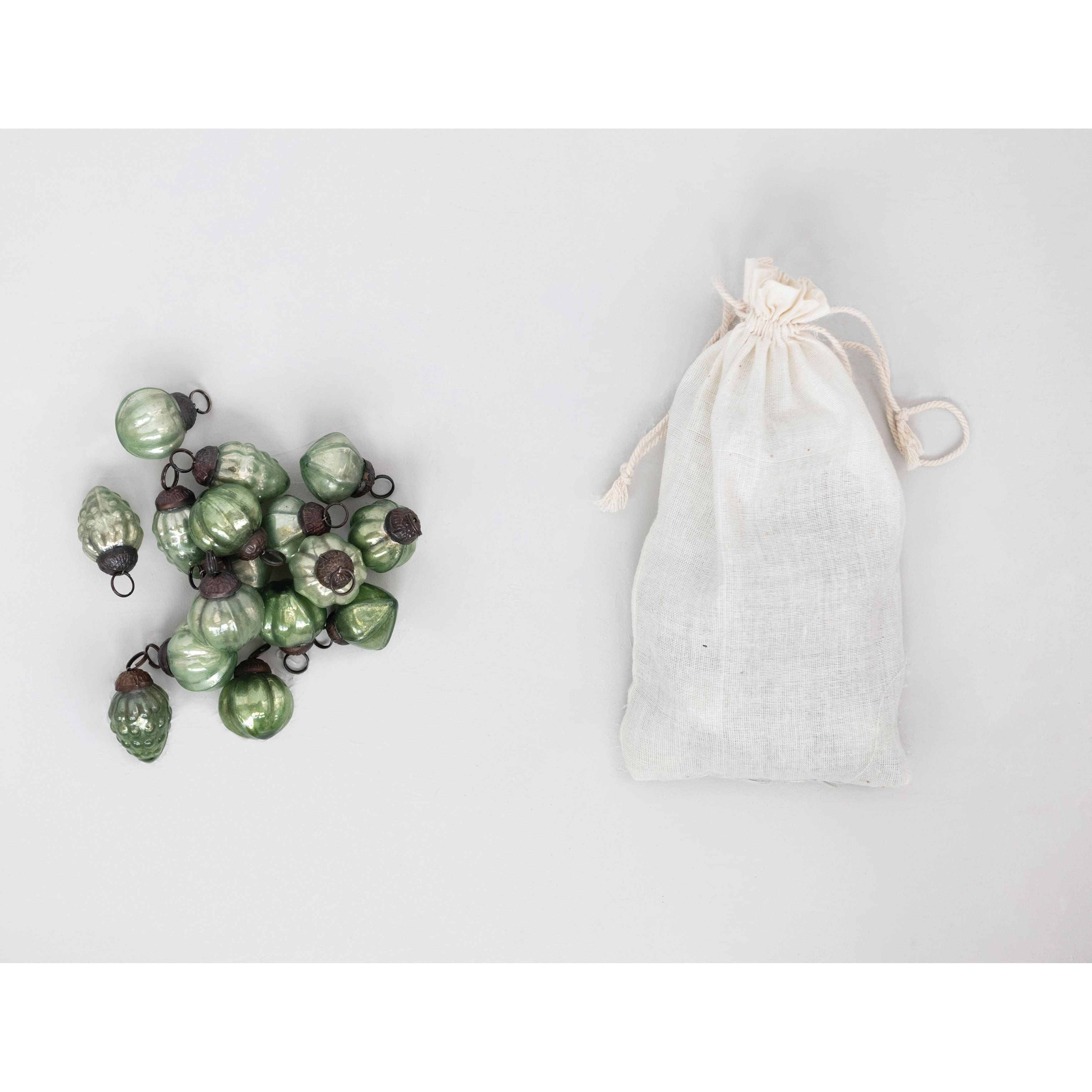 Hello Honey® 36ct. 1" Green Embossed Mercury Novelty Ornaments in Muslin Bag