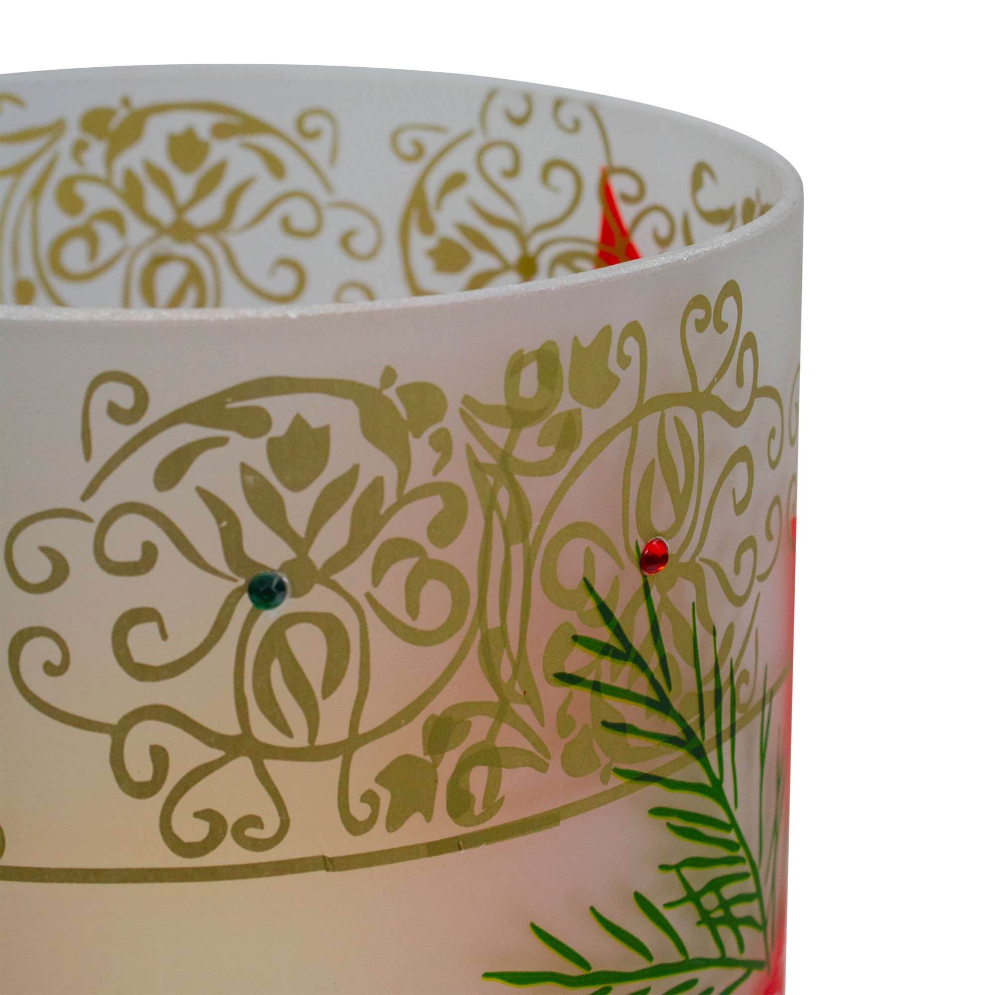 10" Poinsettias & Gold Flameless Glass Christmas Candle Holder