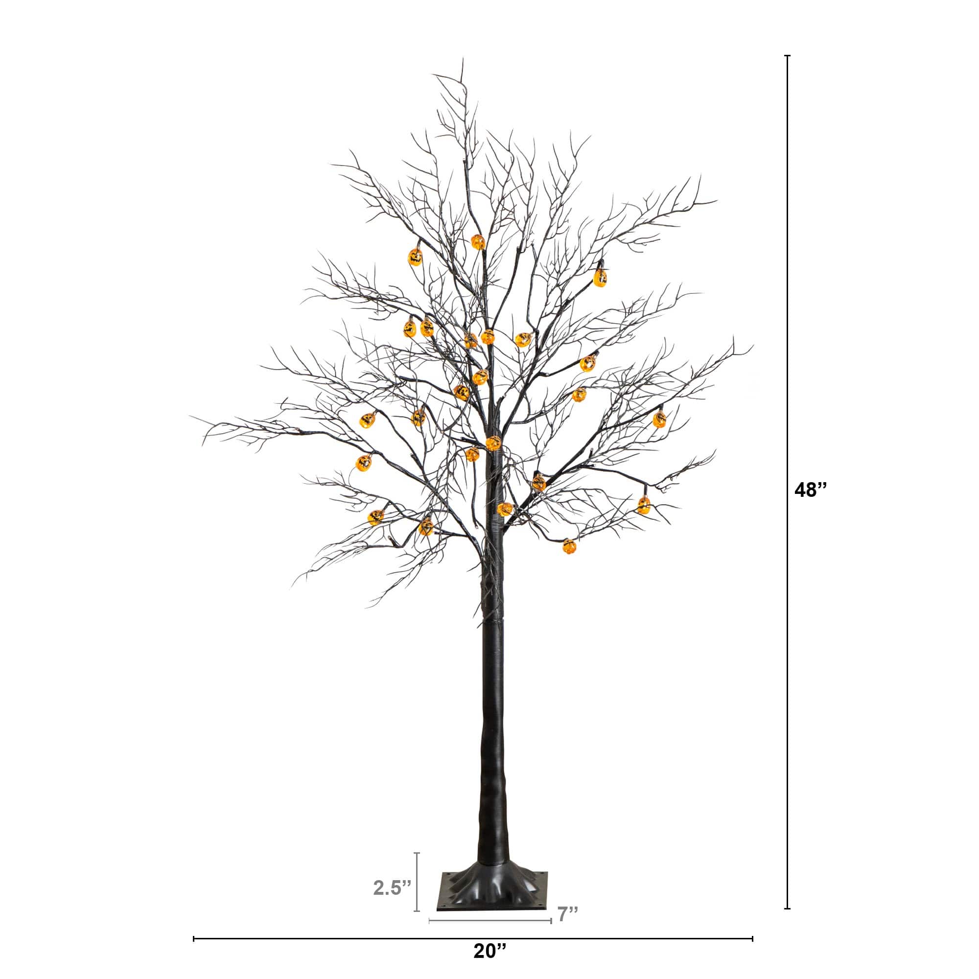 4ft. Pre-Lit Artificial Halloween Black Twig Tree with 24 Orange LED Pumpkin Shaped Lights