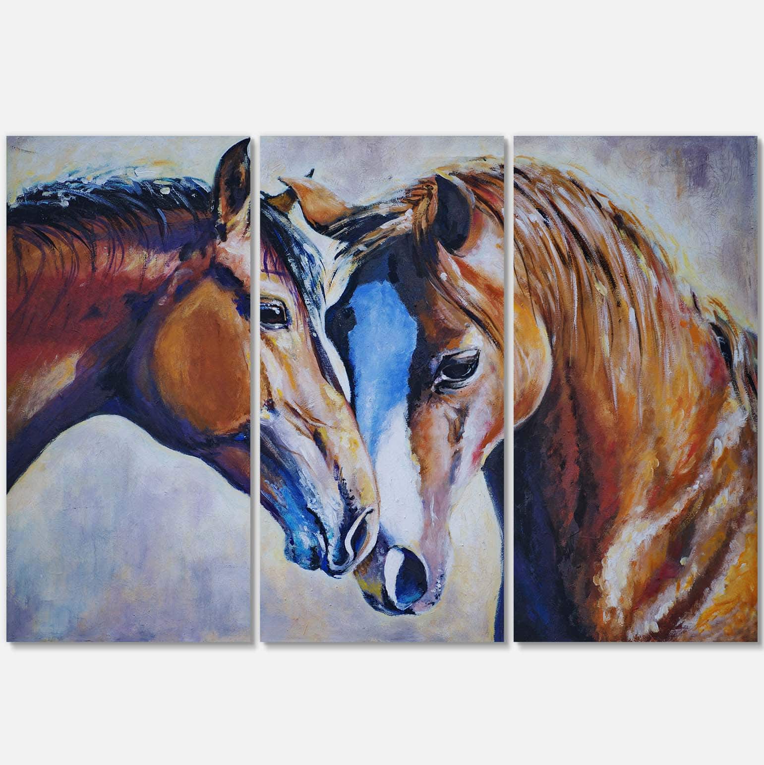 Designart - Brown Amorous Horses - Animal Art Canvas Print