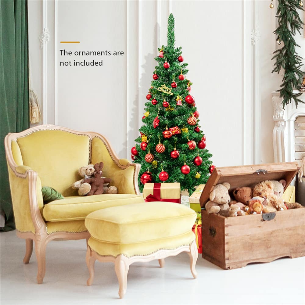 Costway 4.5ft Pre-Lit Hinged Pencil Christmas Tree, Warm White LED Lights