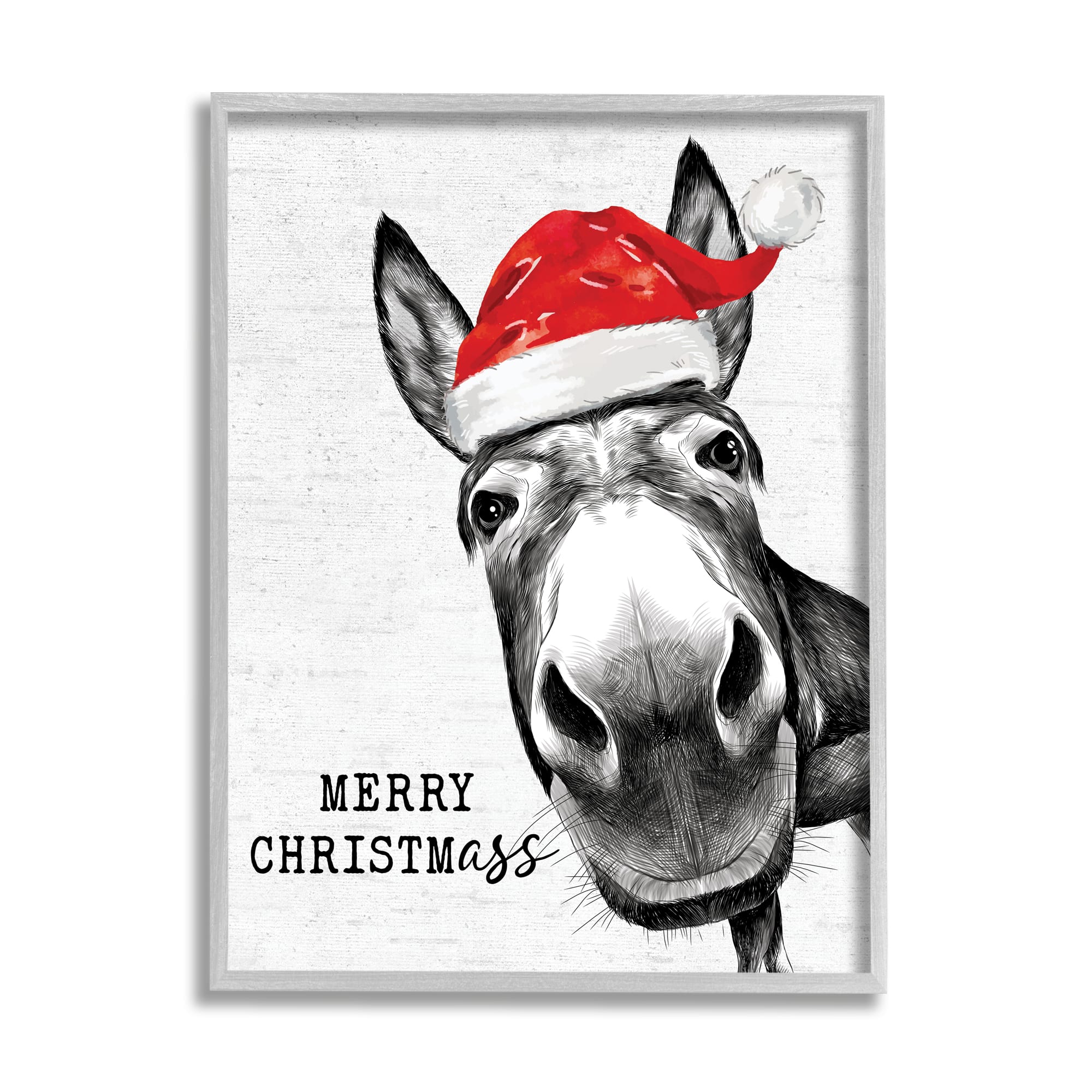 Stupell Industries Merry Christmass Funny Donkey Framed Giclee Art