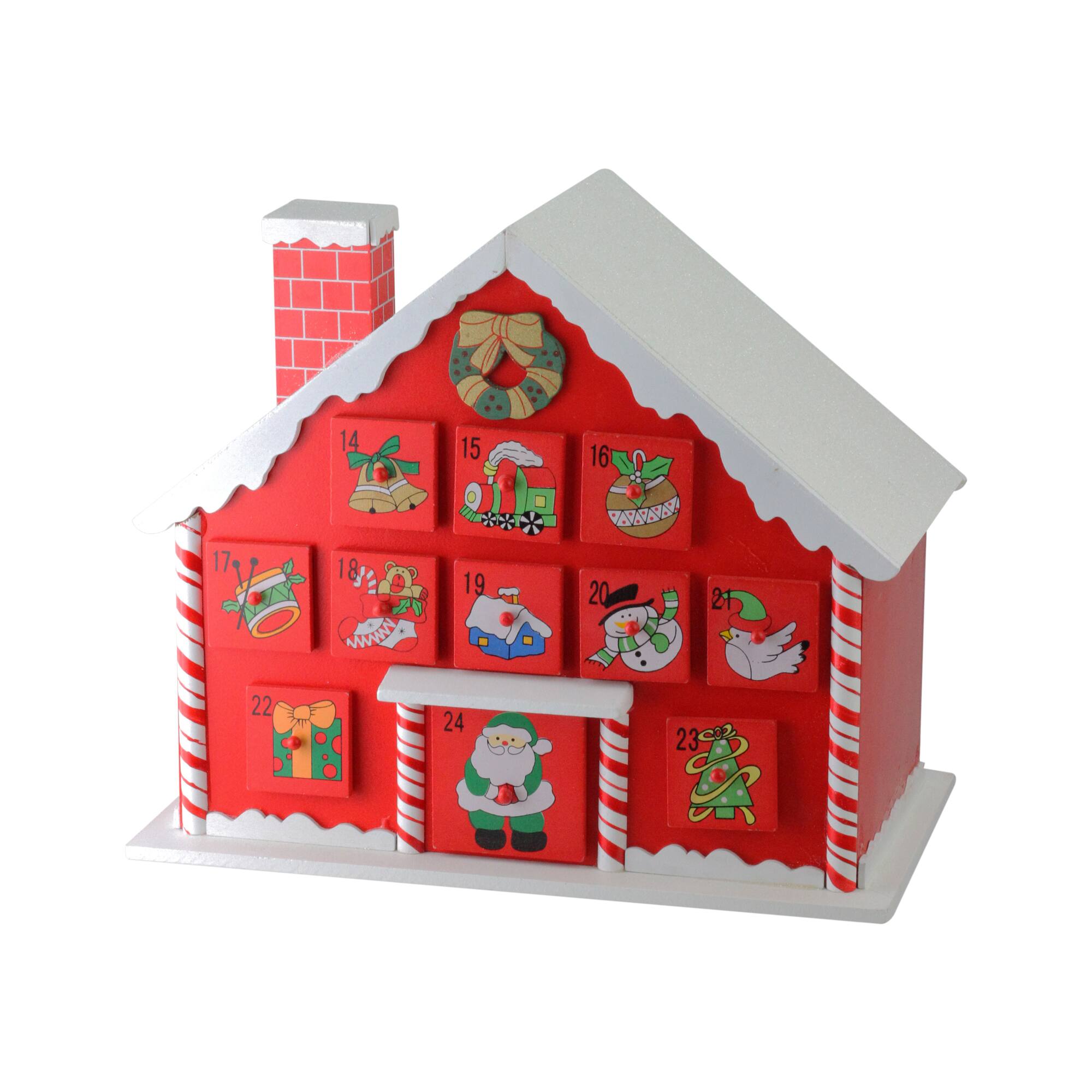 10.25" Red & White Advent House with Chimney Storage Box
