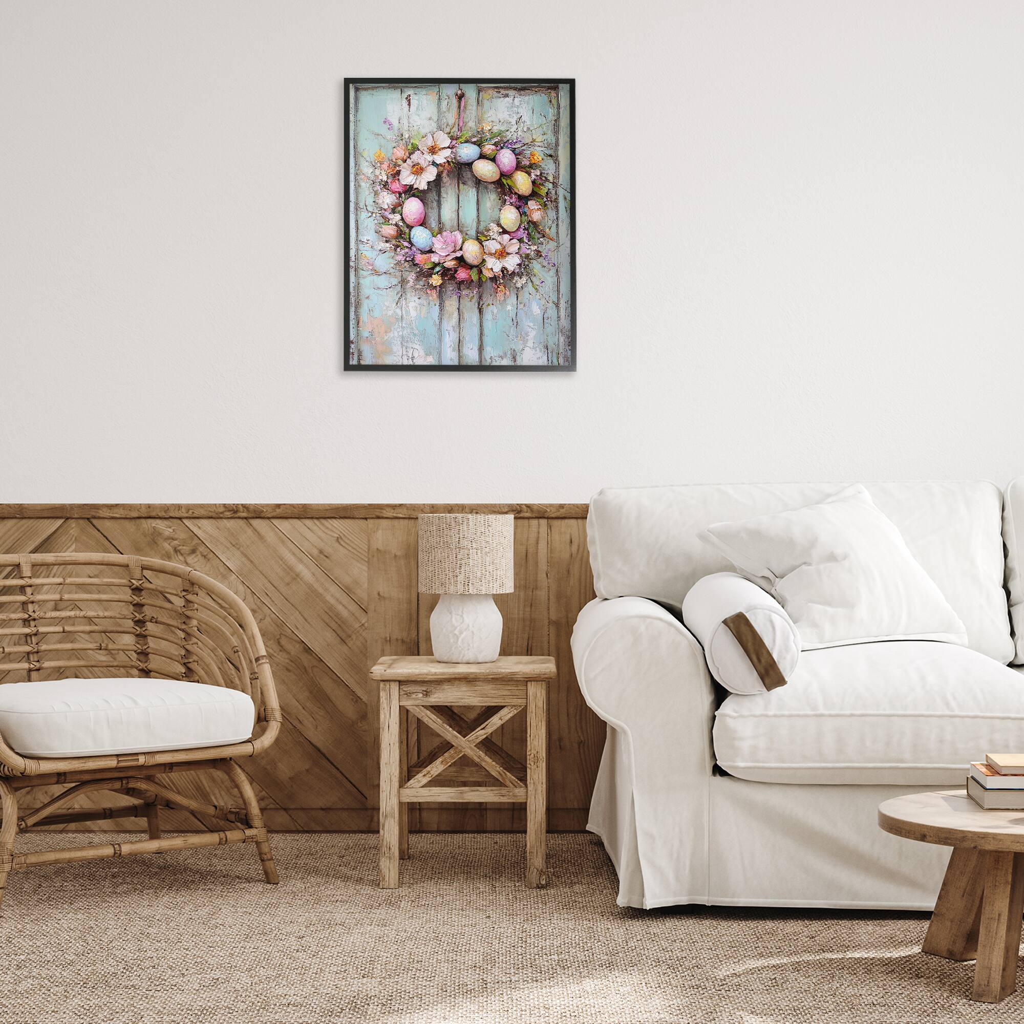 Stupell Industries Rustic Easter Egg Wreath Frame Giclée Wall Art