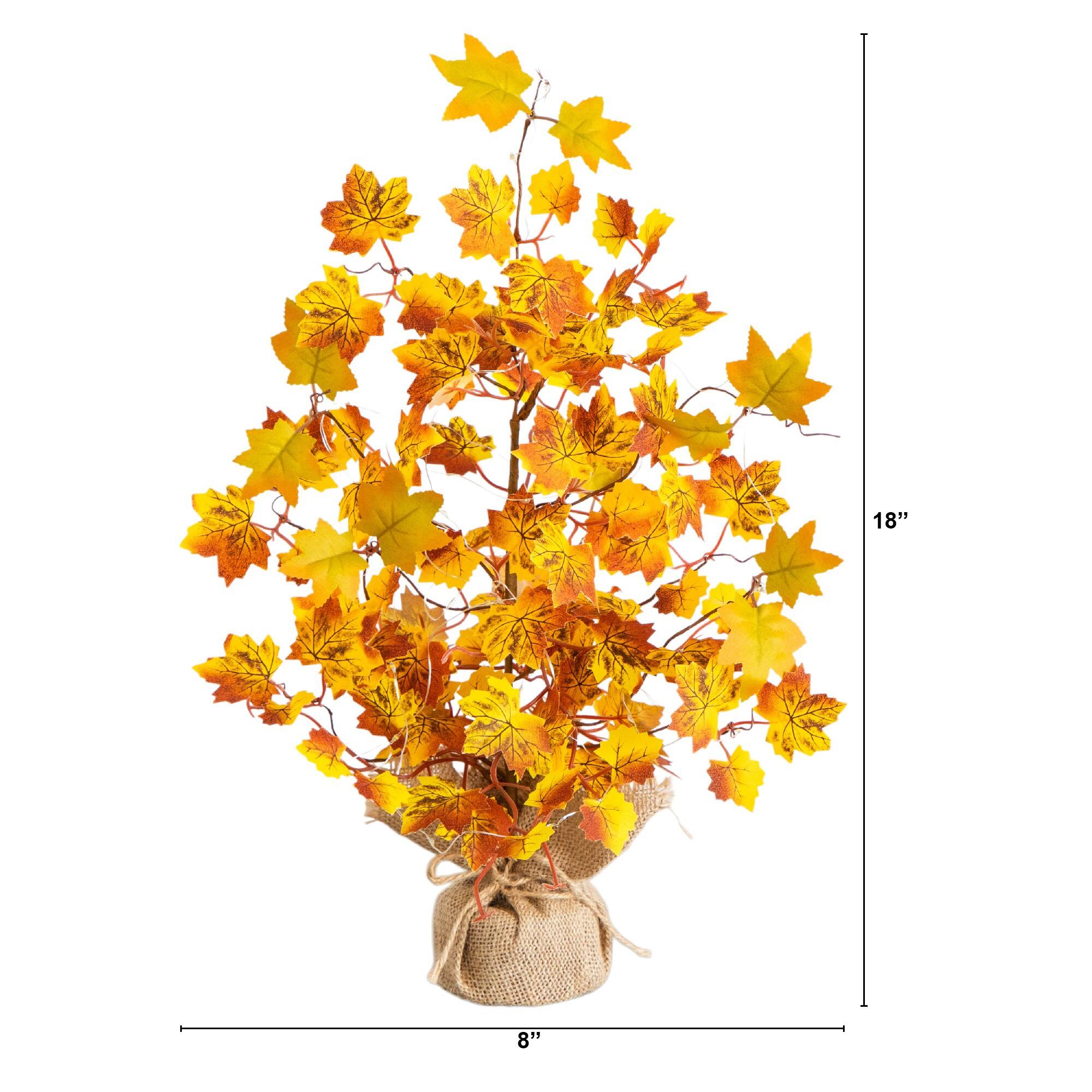 18in. Pre-Lit Autumn Maple Artificial Fall Tree with 30 LED String Lights in Burlap Wrapped Base