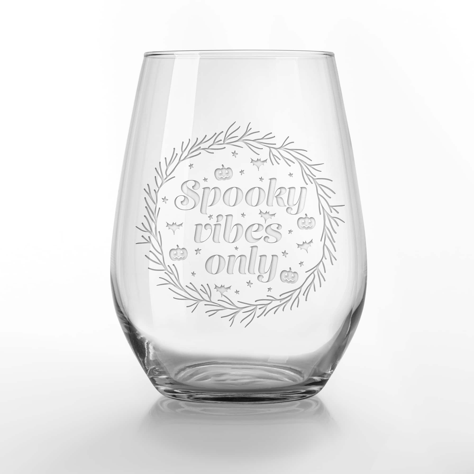 Spooky Vibes Only 15oz. Engraved Stemless Wine Glass