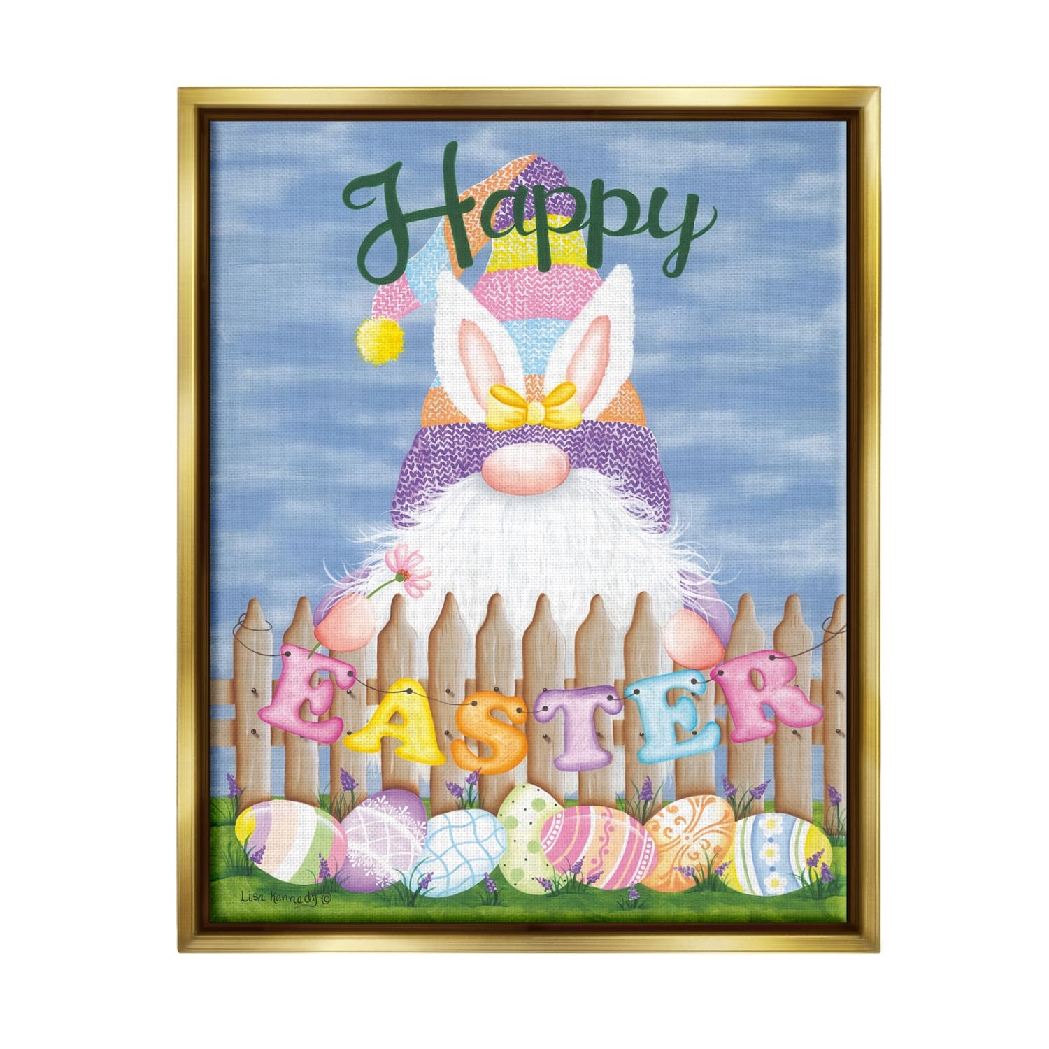 Stupell Industries Happy Easter Garden Gnome Eggs Floater Framed Art