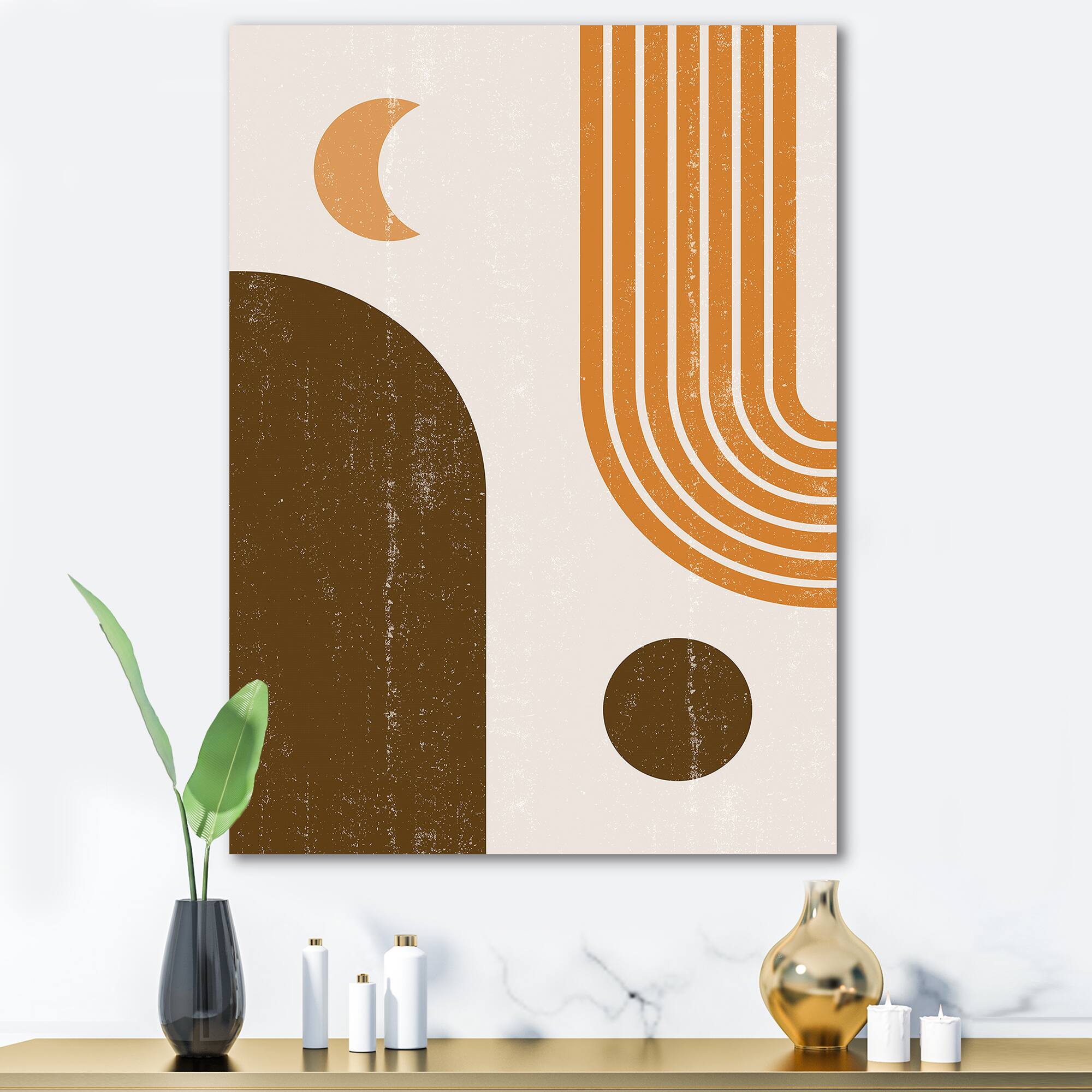 Designart - Abstract Geometric Rainbow In Earth Tones - Modern Canvas Wall Art Print