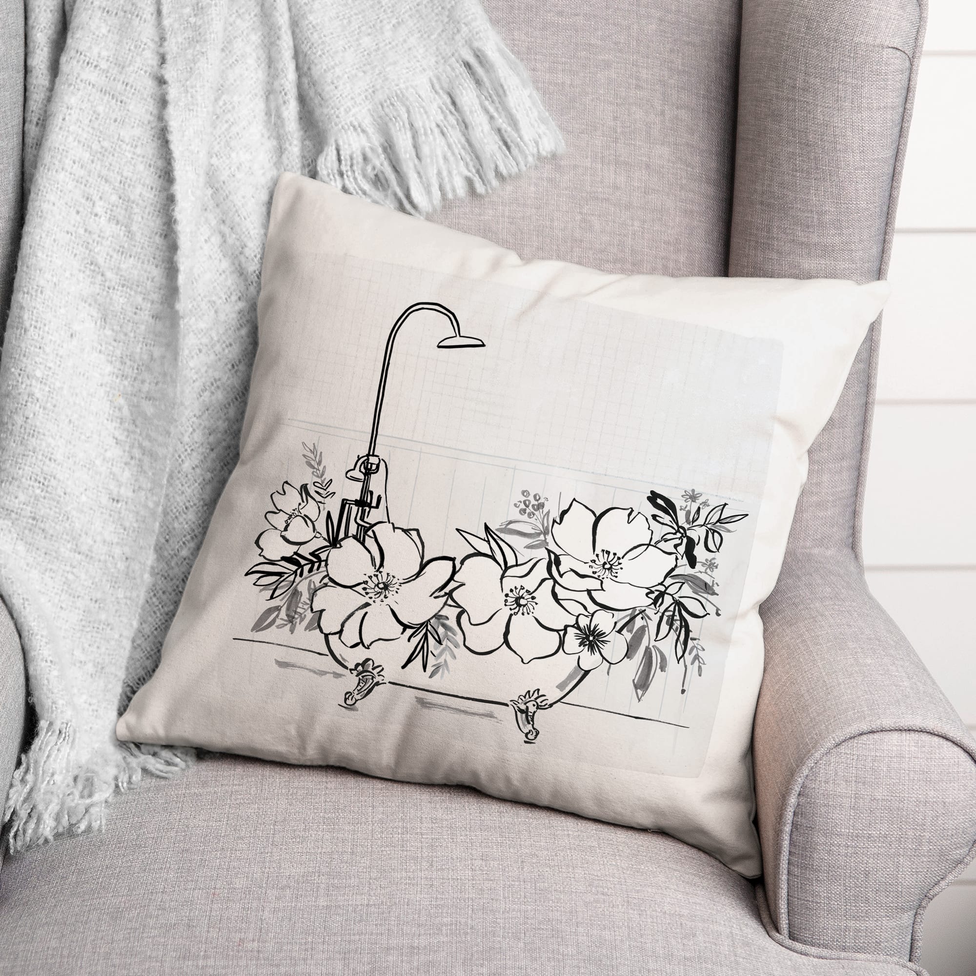 Soft Floral Bathtub 18" x 18" Throw Pillow