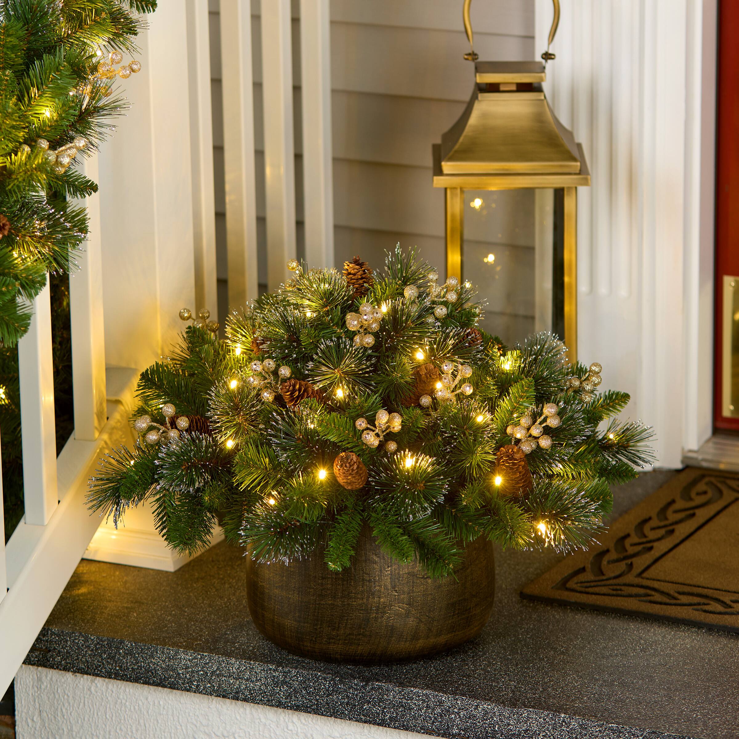 18" Crestwood® Gold Berries & Spruce LED Urn Filler