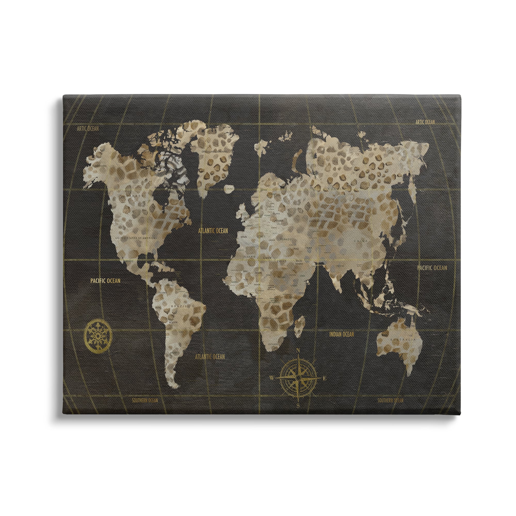 Stupell Industries Giraffe Animal Pattern Atlas Map Compass Canvas Wall Art