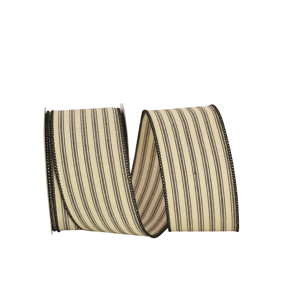JAM Paper Linen Wired Ticking Stripe Ribbon