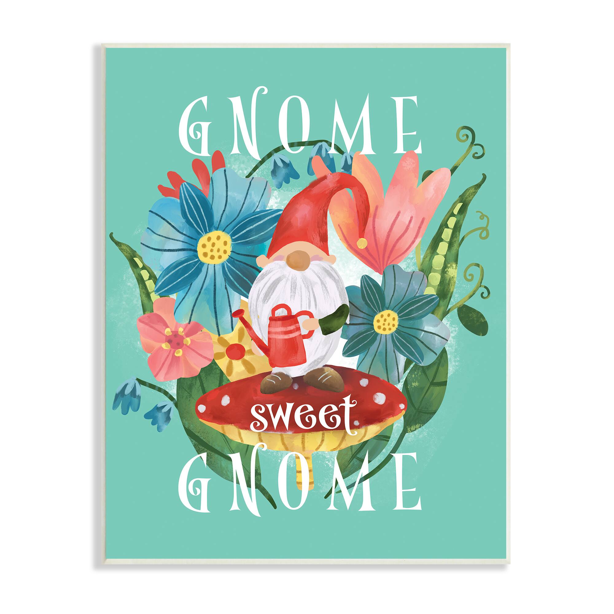 Stupell Industries Gnome Sweet Gnome Phrase Spring Floral Mushroom Garden Wall Plaque