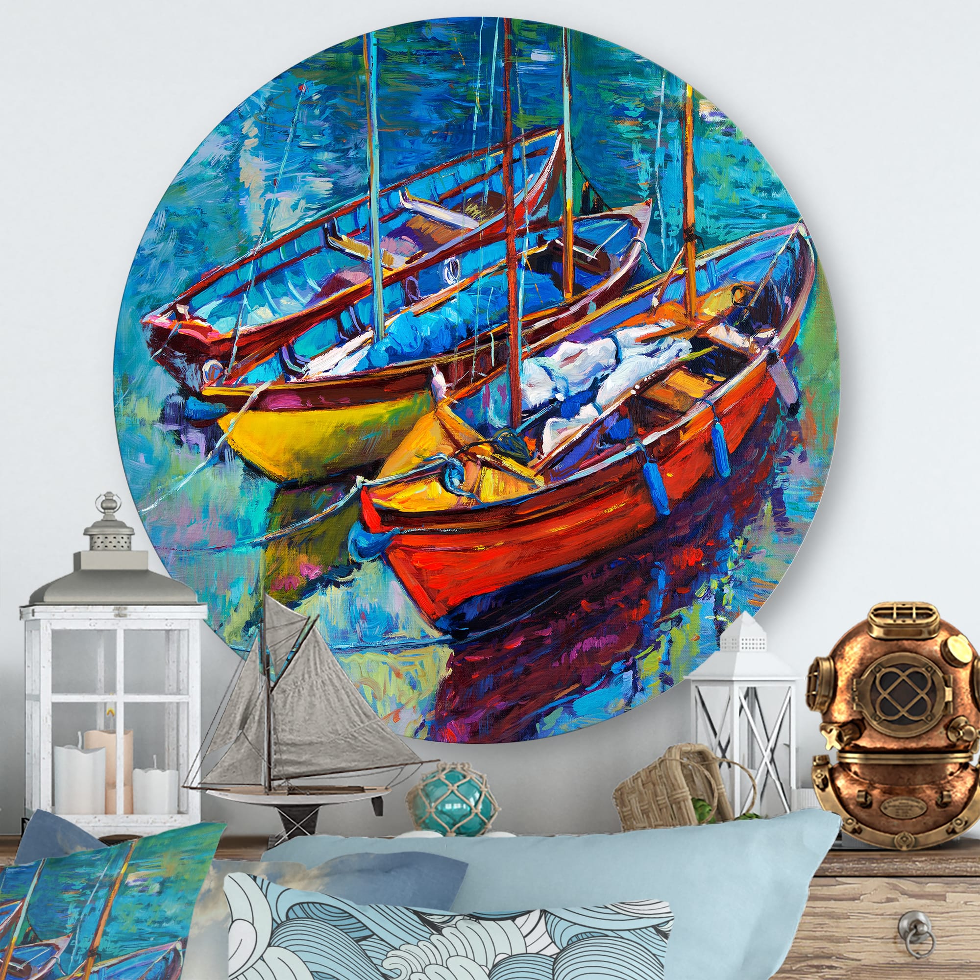Designart - Three Boats In The Harbor