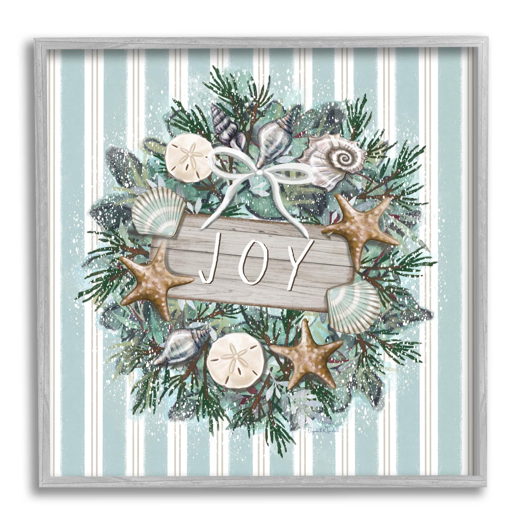 Stupell Industries Striped Joy Seashell Wreath Framed Giclee Art