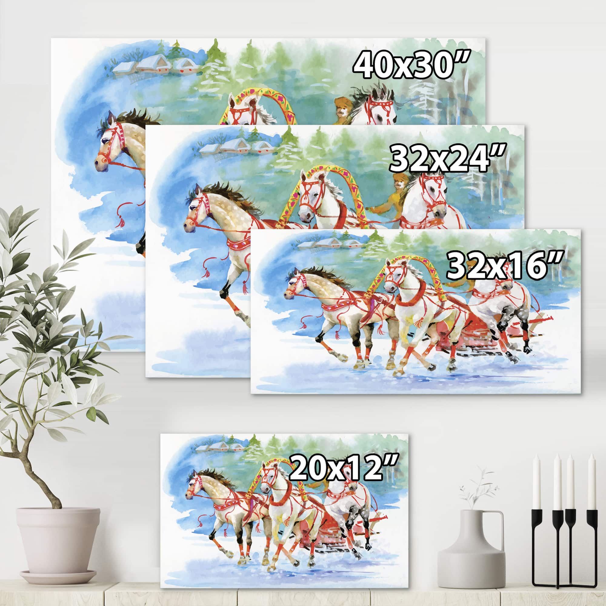 Designart - Galoping Horses With Carriage In The Snow - Farmhouse Canvas Wall Art Print