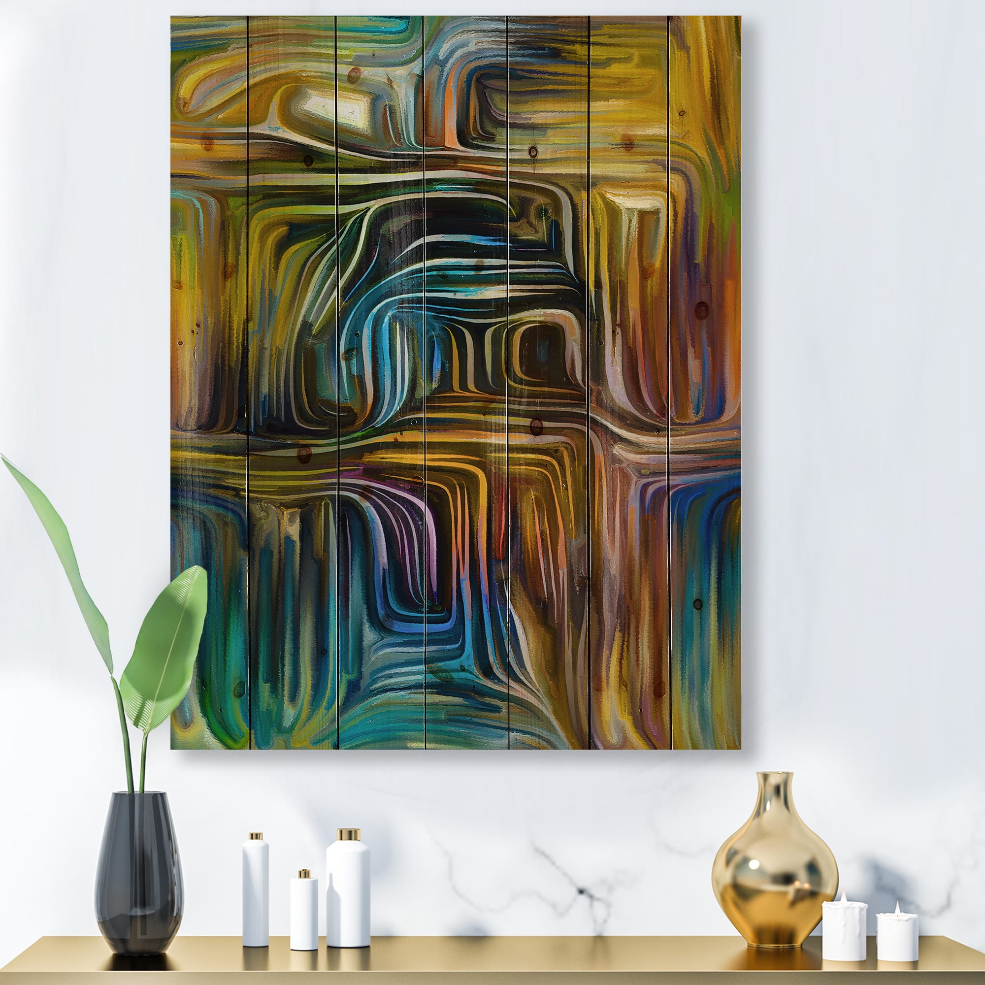 Designart - Colour Fusion IV - Modern Print on Natural Pine Wood