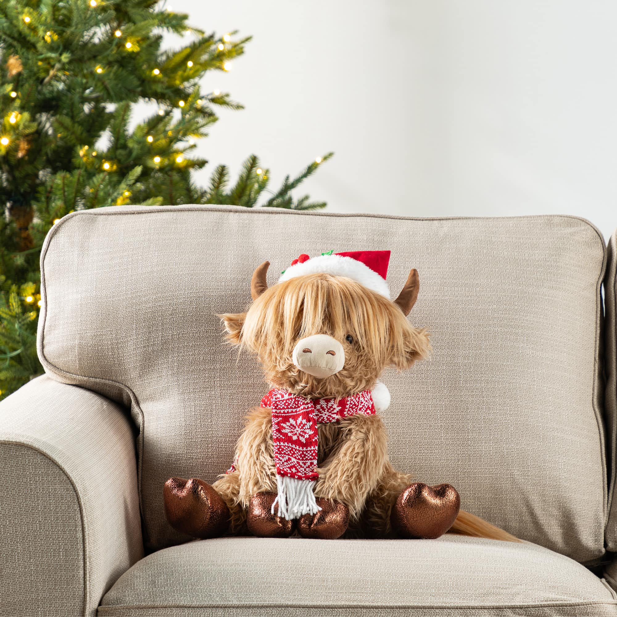 Glitzhome® 15.25"L Christmas Fabric Highland Cow