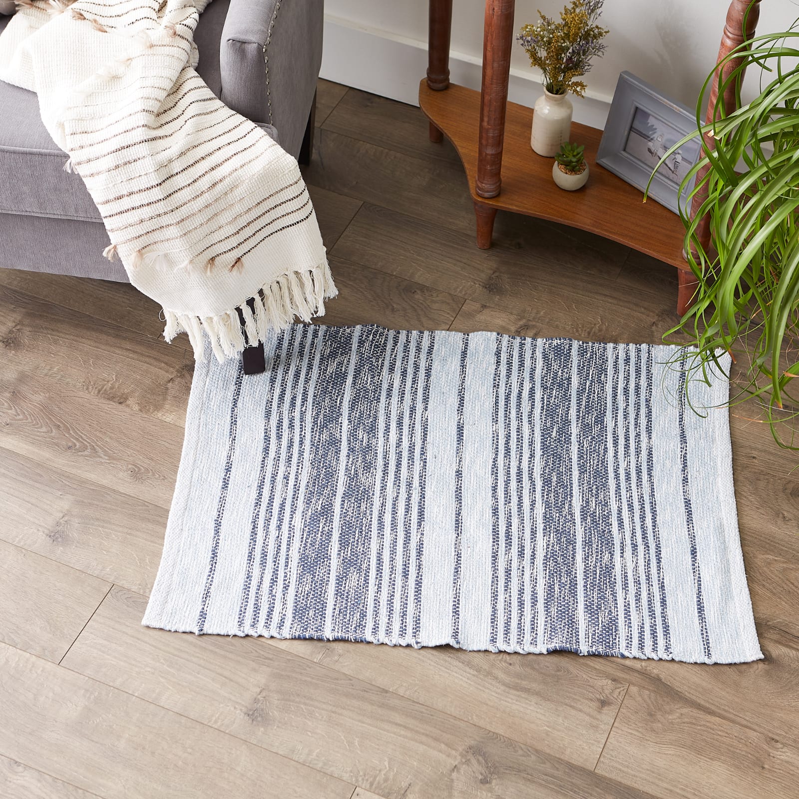 DII® Variegated Stripe Handwoven Recycled Yarn Rug, 2ft. x 3ft.