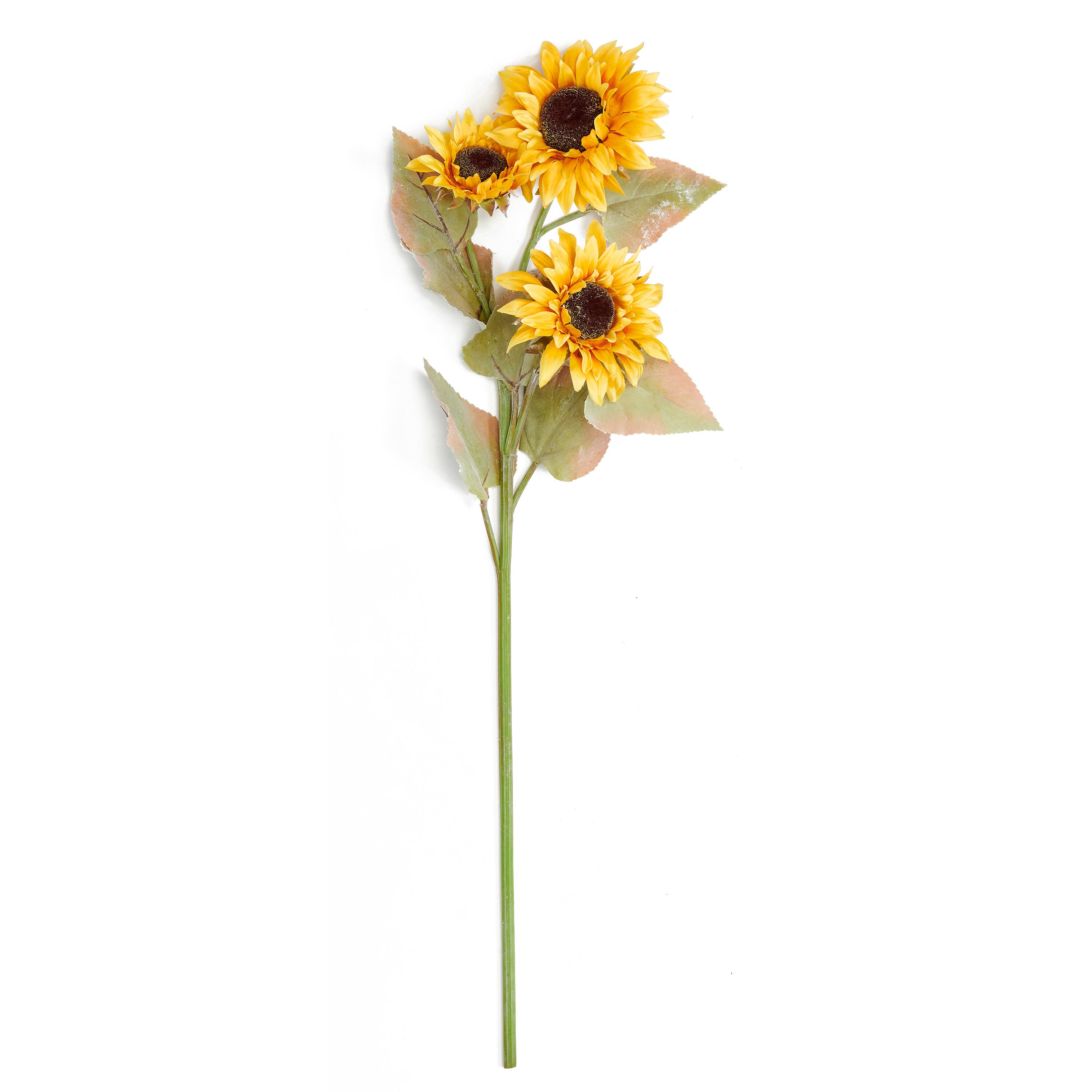 33" Artificial Sunflower with Leaves Spray
