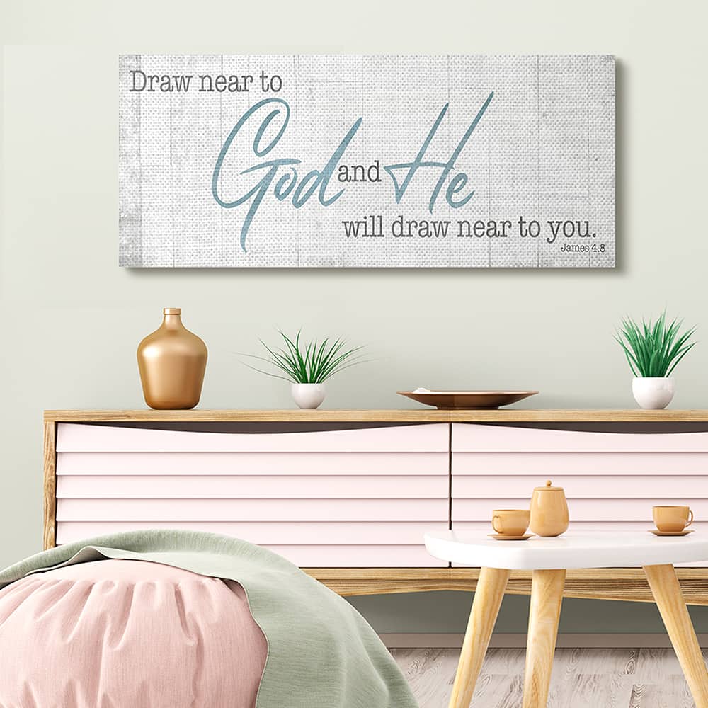 Stupell Industries Draw Near to God Phrase Charming Faith Based Canvas Wall Art