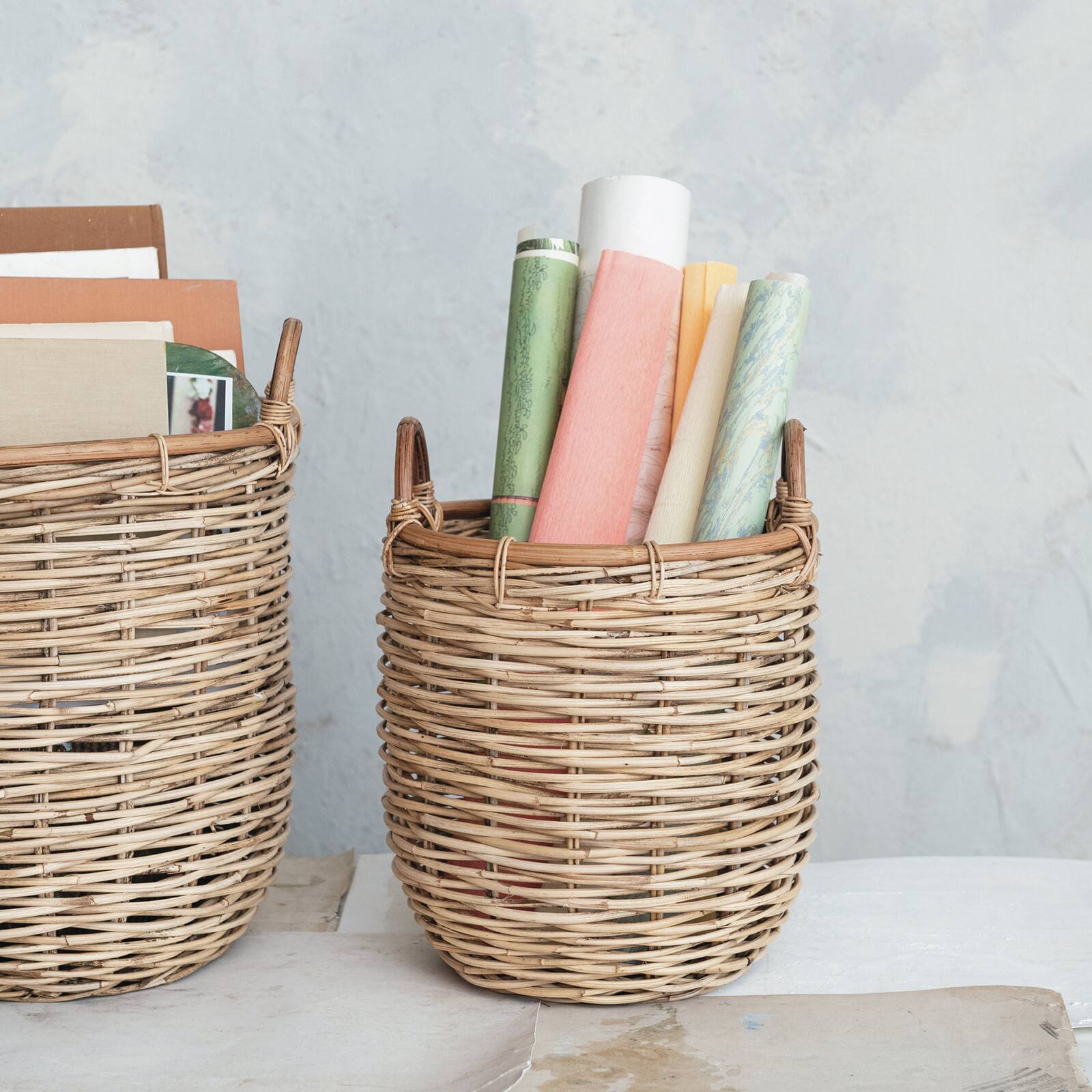 Hello Honey® Natural Brown Hand Woven Rattan Basket Set with Handles