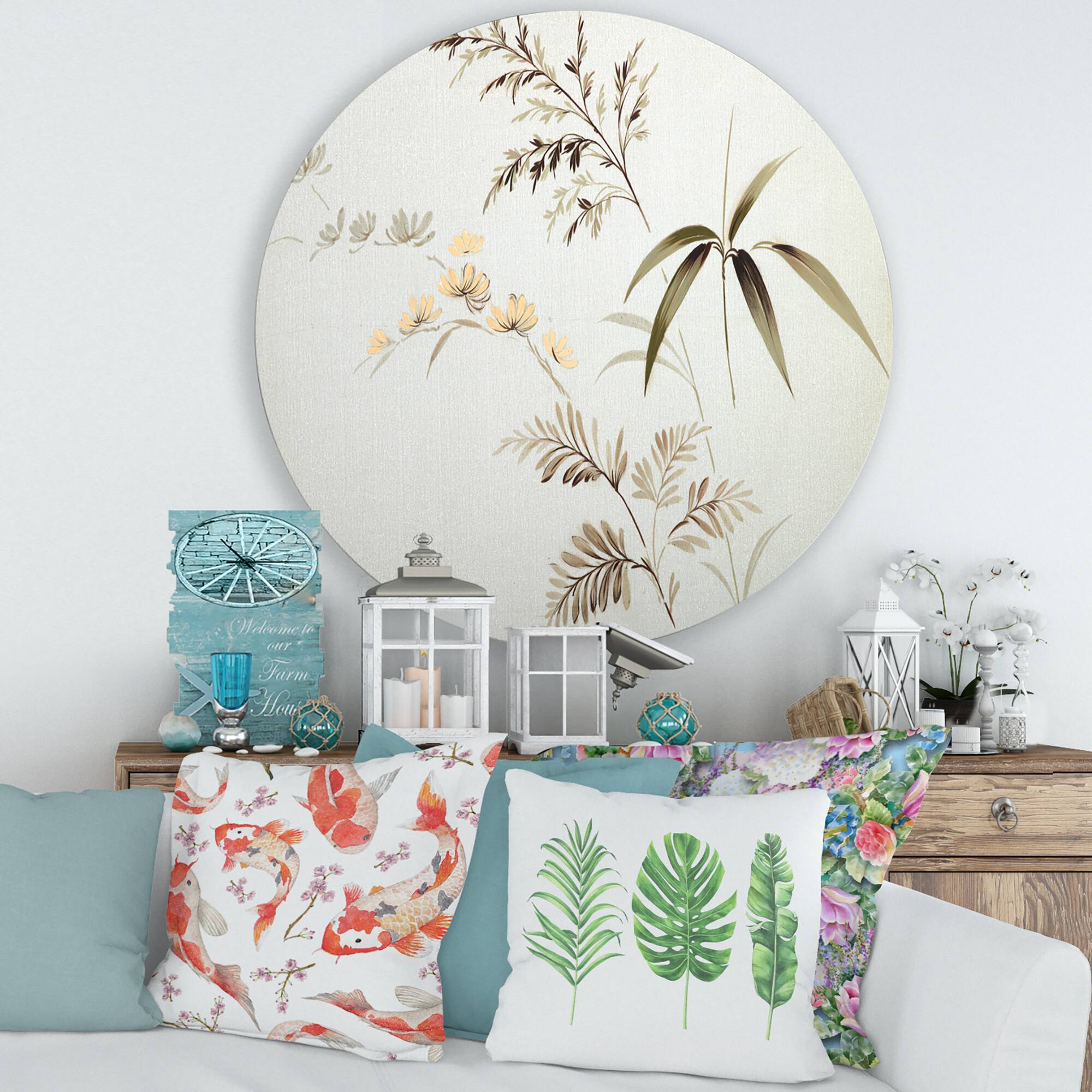 Designart - Retro Drawing of Flowers III - Vintage Metal Circle Wall Art